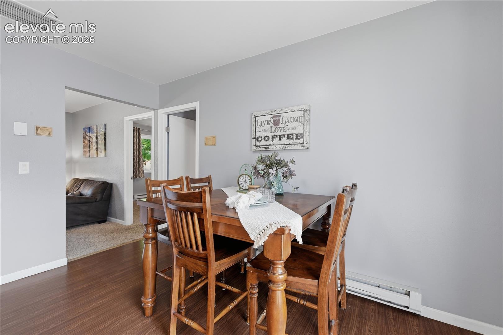Dedicated dining space offers an easy setting for casual meals, morning coffee, or gathering with family and friends.