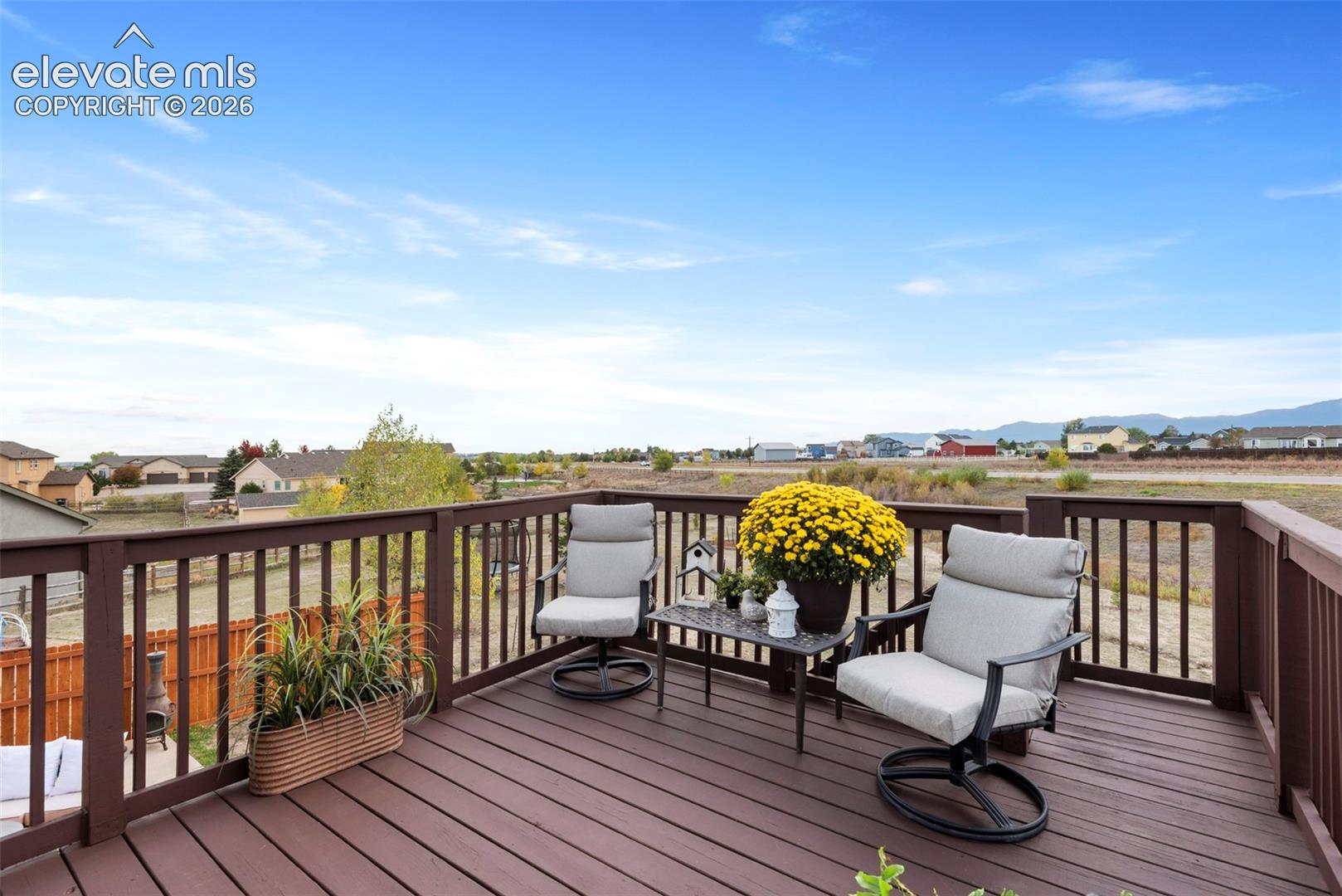 Elevated Wood 
Deck, View of "America's Mountain" Pikes Peak and Open Horizon Scenery where the Prong Antelope Roam