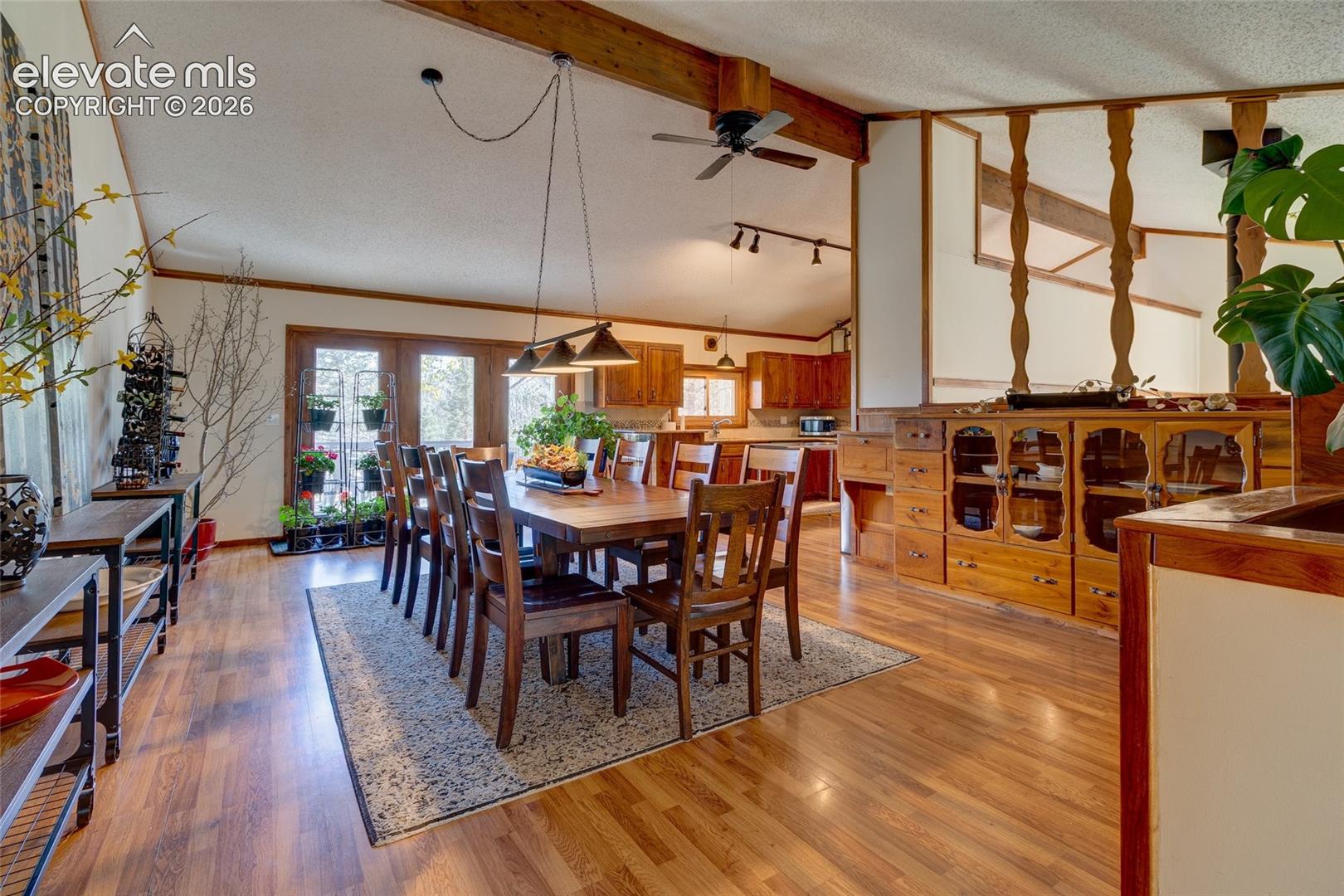 Upper level hearth room with adjoining kitchen