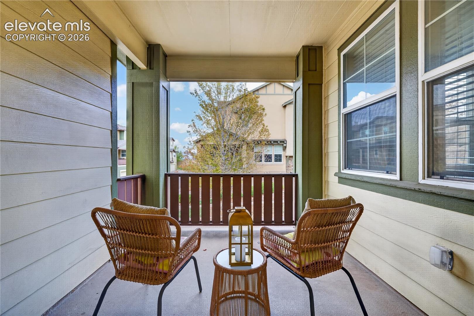 Covered balcony off of living room