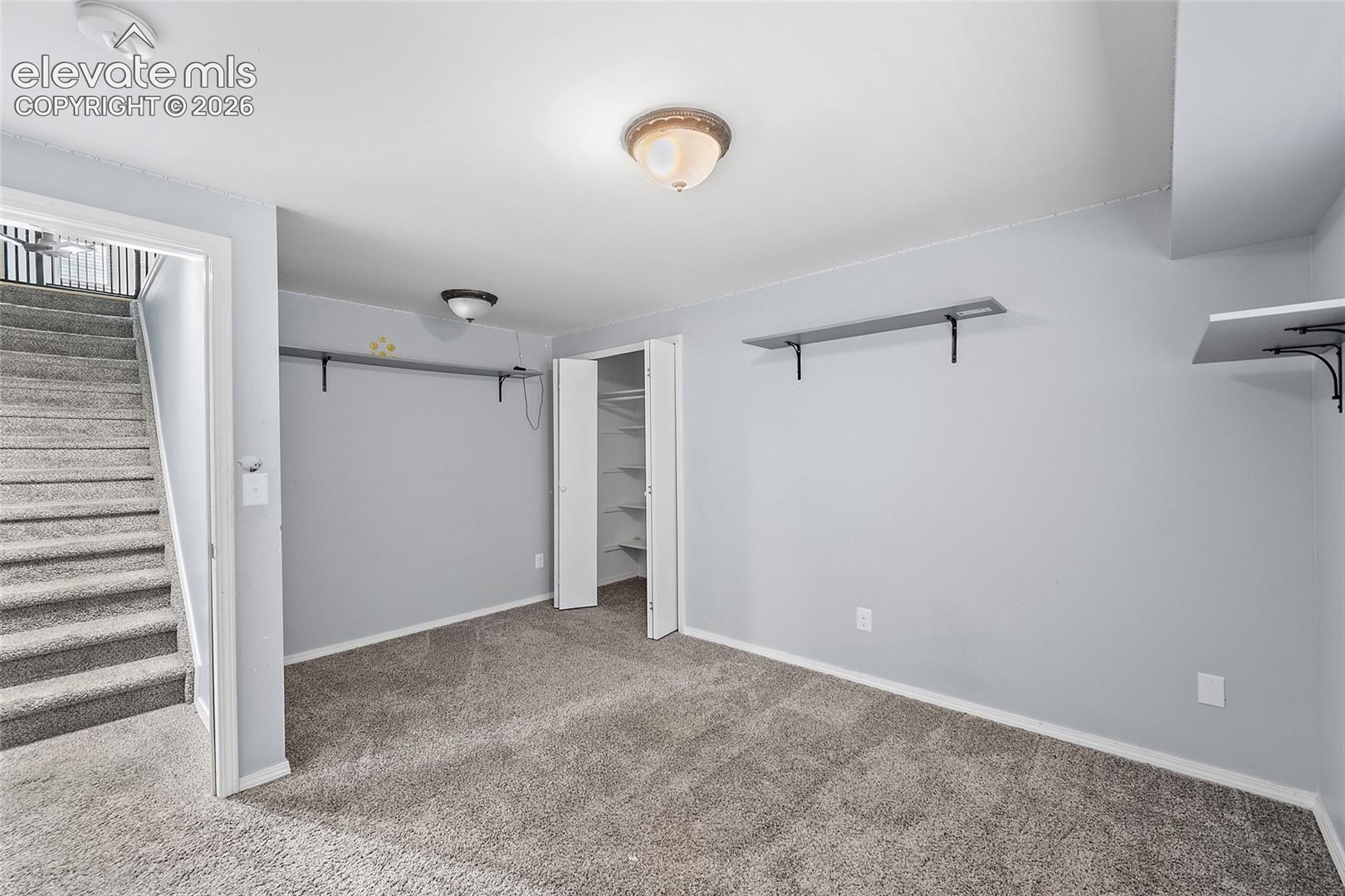 Wall-to-wall carpeting with a neutral finish