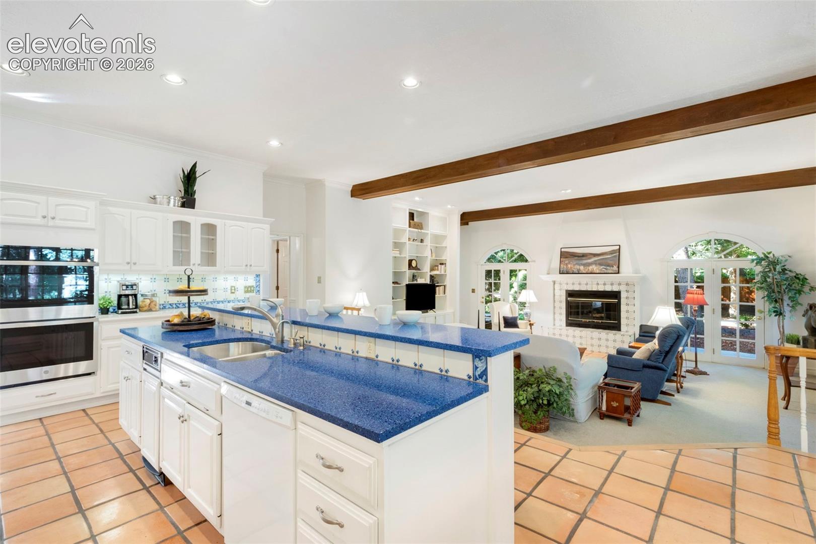 Kitchen and family room with walkout