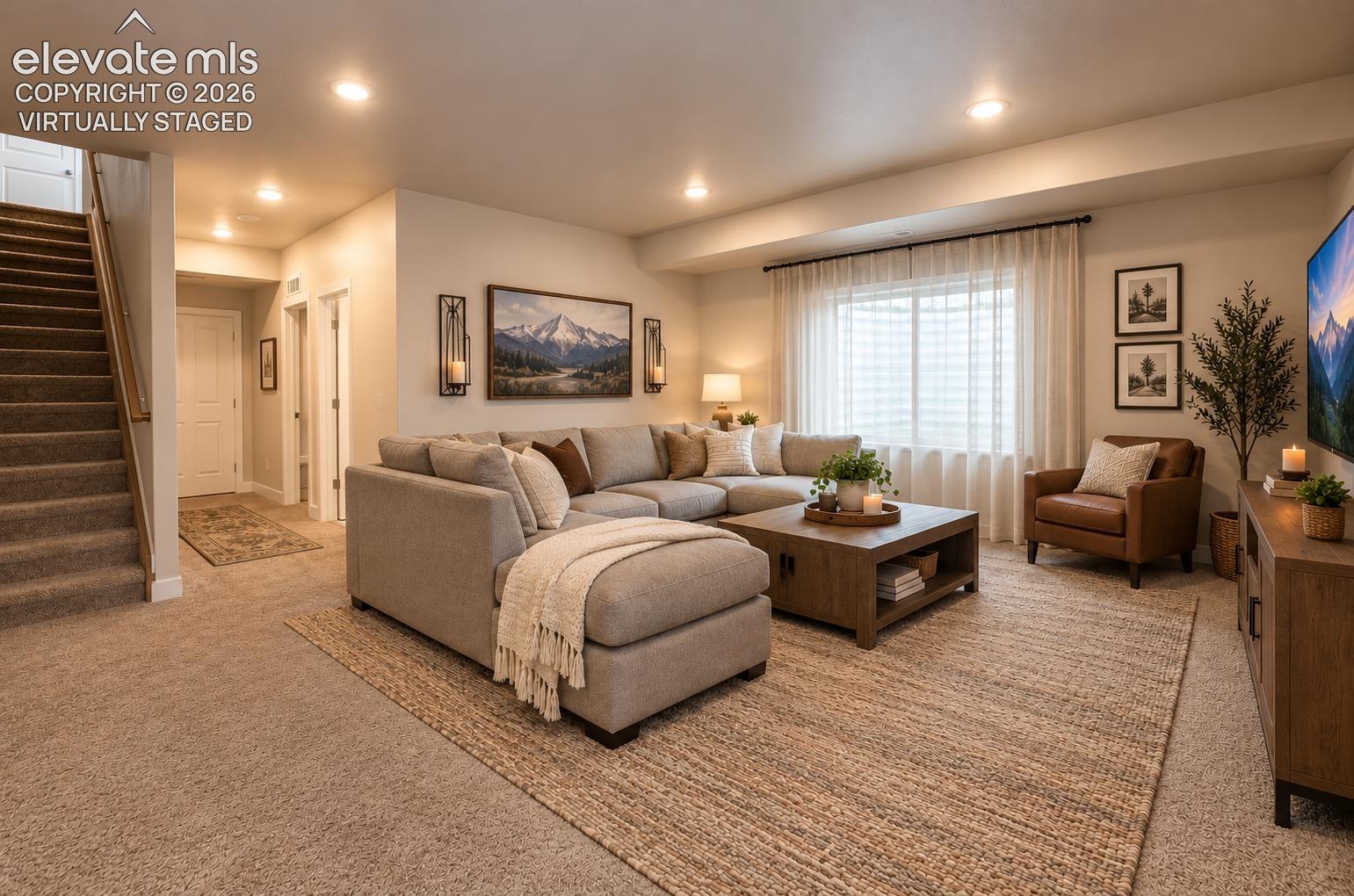 virtually staged family room
