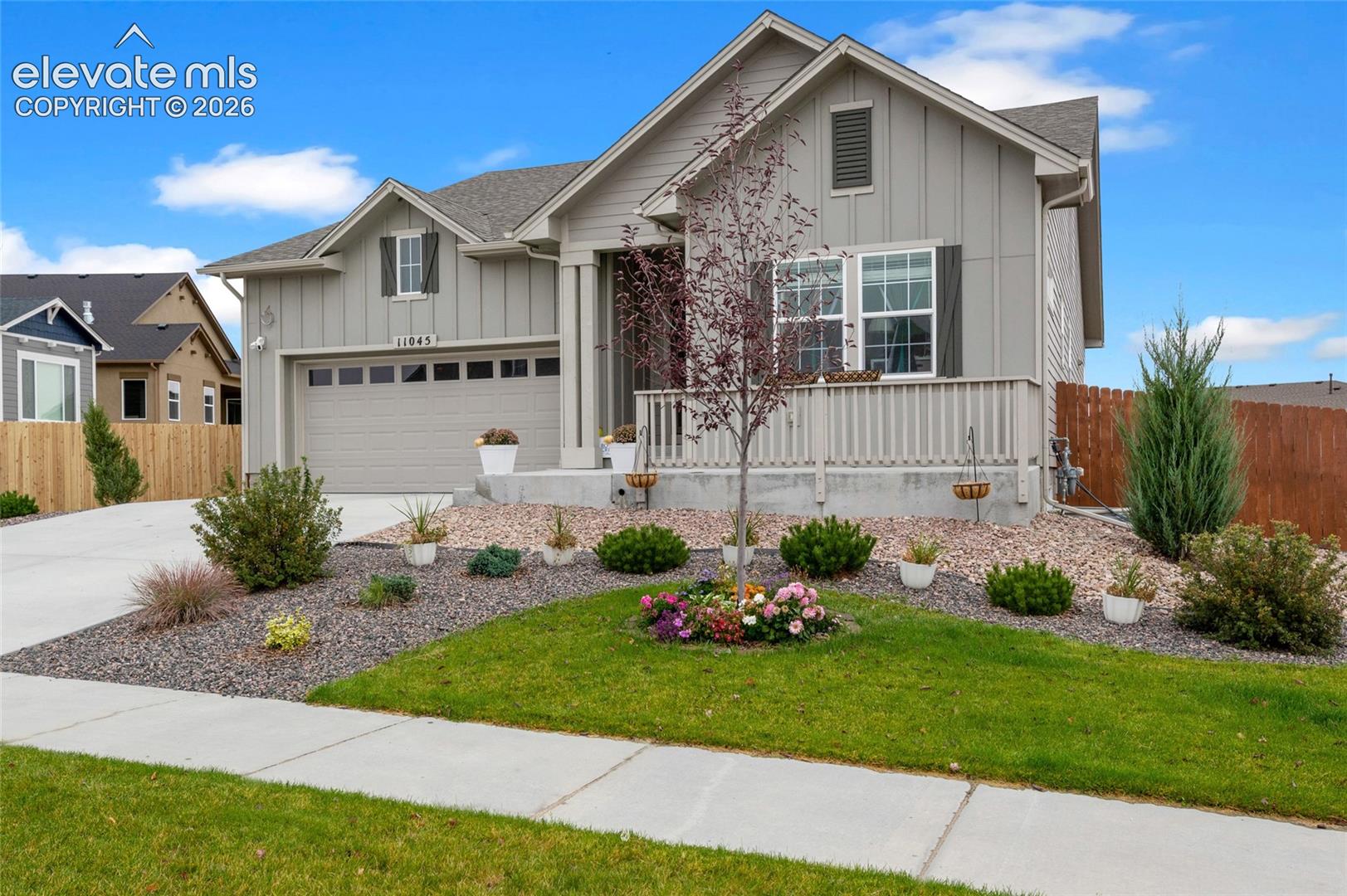 Like new and absolutely stunning, this Meridian Ranch show-stopper is ready for you to move right in. This Craftsman-style ranch home offers all the upgrades, conveniences, and modern touches you could ask for. Fully wired with CAT 6 network cabling, two pre-wires for security cameras, and dual 50-amp circuits in the garage for electric vehicle charging, every detail has been thoughtfully designed for today’s lifestyle. Step inside to a grand open floor plan featuring luxurious vinyl plank flooring, high ceilings, elegant arched entryways, and a cozy corner gas fireplace that adds warmth and charm. The neutral color palette provides a perfect backdrop for any style. The chef’s kitchen is a true highlight with granite countertops, rich espresso cabinetry, stainless steel GE appliances including a gas range, and a spacious center island ideal for casual dining and entertaining. The main-level primary suite is a serene retreat with an incredible 5-piece en-suite bath and a dreamy walk-in closet. Two additional main-level bedrooms plus another in the finished basement offer flexibility for guests, a home office, or hobby space. The expansive basement family room with a wet bar provides the ultimate hangout spot for game nights or movie marathons. Outside, you’ll find a newly installed fence, fresh landscaping, blinds, and ceiling fans—all adding to the home’s appeal and comfort. The attached garage includes electric car charging capability. Enjoy the fantastic Meridian Ranch community with its clubhouse, fitness center, golf course, dog park, neighborhood trails, and an incredible pool with community events year-round. Stylish, smart, and move-in ready—this home combines modern luxury with everyday convenience, creating the perfect place to call home. See Agent/Showing Remarks.