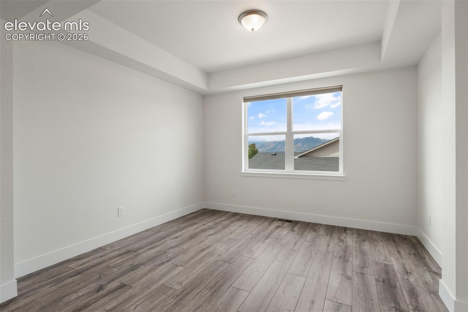 Wood-finish LVP flooring, and a window with mountain views