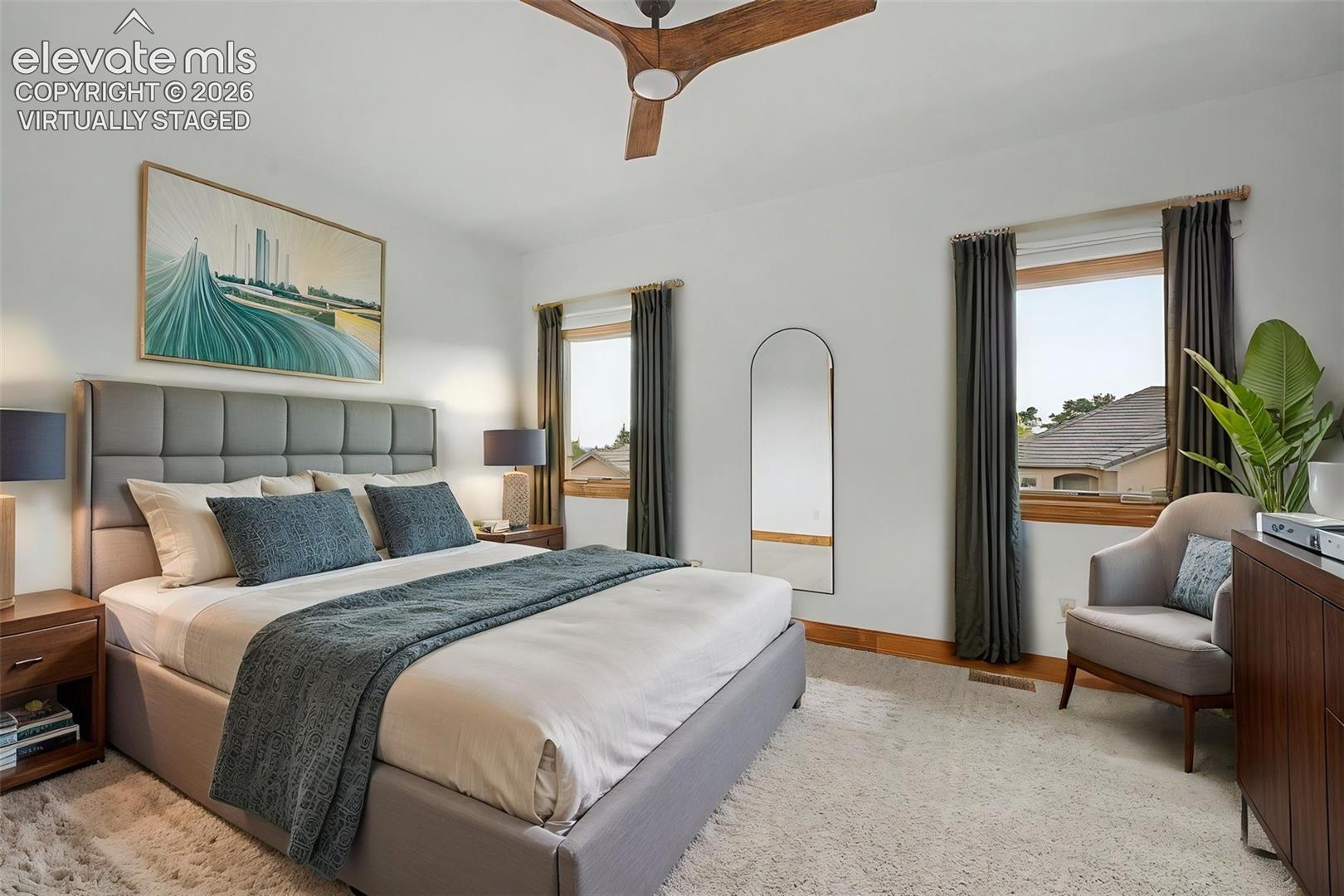 Virtually staged Primary bedroom