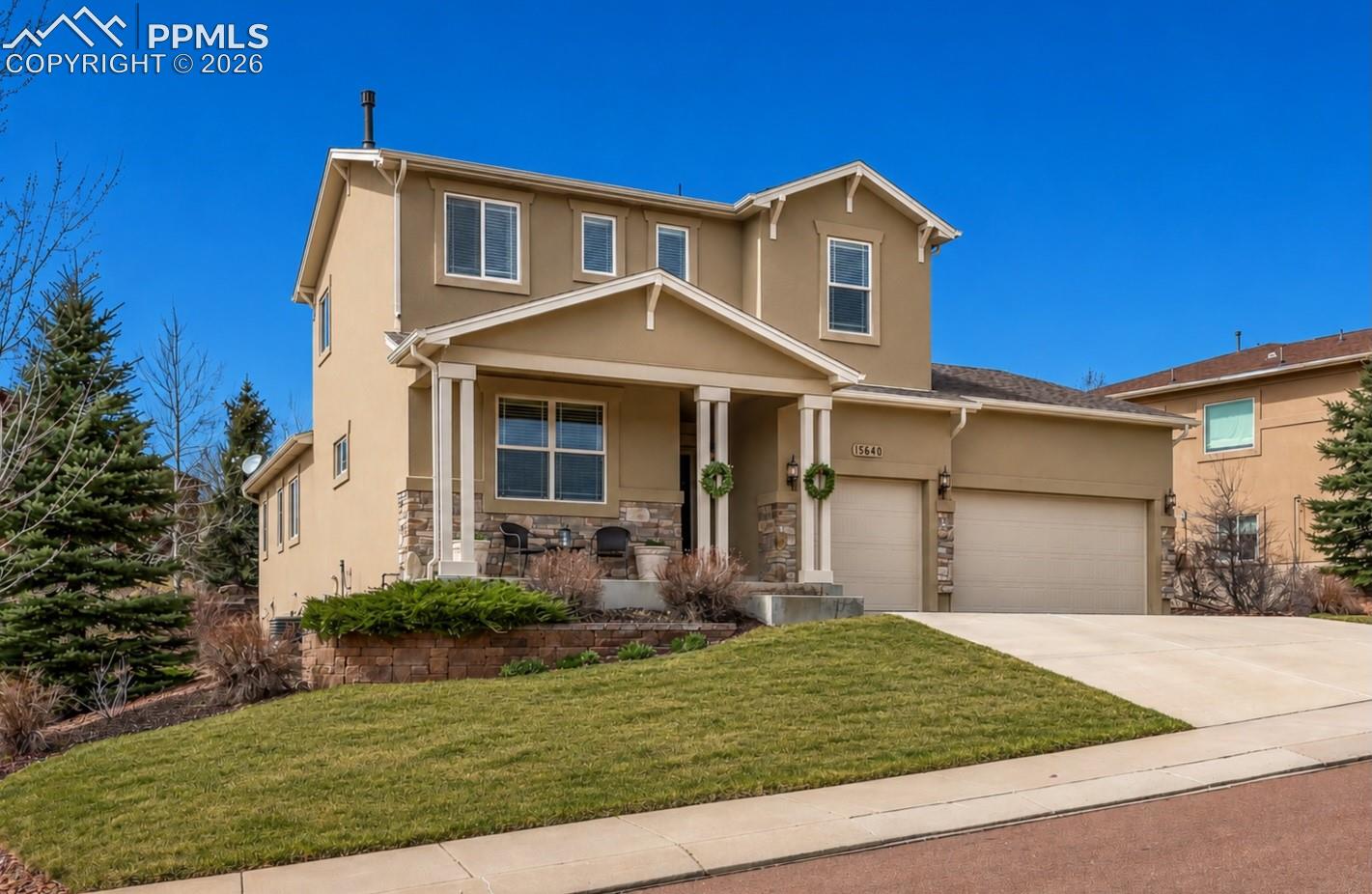 Designed for the way people live today, this exceptional 6-bedroom Monument home offers the perfect blend of space, flexibility, and comfort for multigenerational living, remote work, entertaining, or simply spreading out and enjoying Colorado living at its best. From the moment you enter, you’ll appreciate the open layout, natural light, and thoughtful flow that creates connection while still allowing privacy for every member of the household. The spacious great room opens seamlessly to the kitchen and dining area, creating an inviting space for gatherings both large and small. The main-level primary suite provides a peaceful retreat, while additional bedrooms and multiple living areas offer endless possibilities for guests, home offices, fitness rooms, hobby spaces, or separate living quarters for extended family. Entertaining is easy as the home accommodates large groups effortlesslyThe finished basement is ideal for movie nights, game days, or creating the ultimate entertaining space, while the outdoor living areas invite you to relax and enjoy beautiful Colorado sunsets, mountain views, and fresh air year-round.Perfectly positioned in sought-after Monument with convenient access to Colorado Springs, Denver, and the Air Force Academy, this move-in ready home combines functionality, flexibility, and lifestyle in one incredible package. Whether you are looking for room to grow, space to gather, or a home that adapts to your changing needs, this property offers a rare opportunity to have it all.Built by prestigious Vantage Homes and meticulously maintained. New carpet installed Spring 2026, New custom blinds installed Spring 2026, Exterior Trim Painted Spring 2026 - Just move in and enjoy! The home is smoke-free, pet-free and offers beautiful mountain views. Neighborhood parks and trails are steps from the front door and cul-de-sac living means almost no traffic. Location, Lifestyle, Looks, & Luxury - Don't miss this extraordinary home - call today!