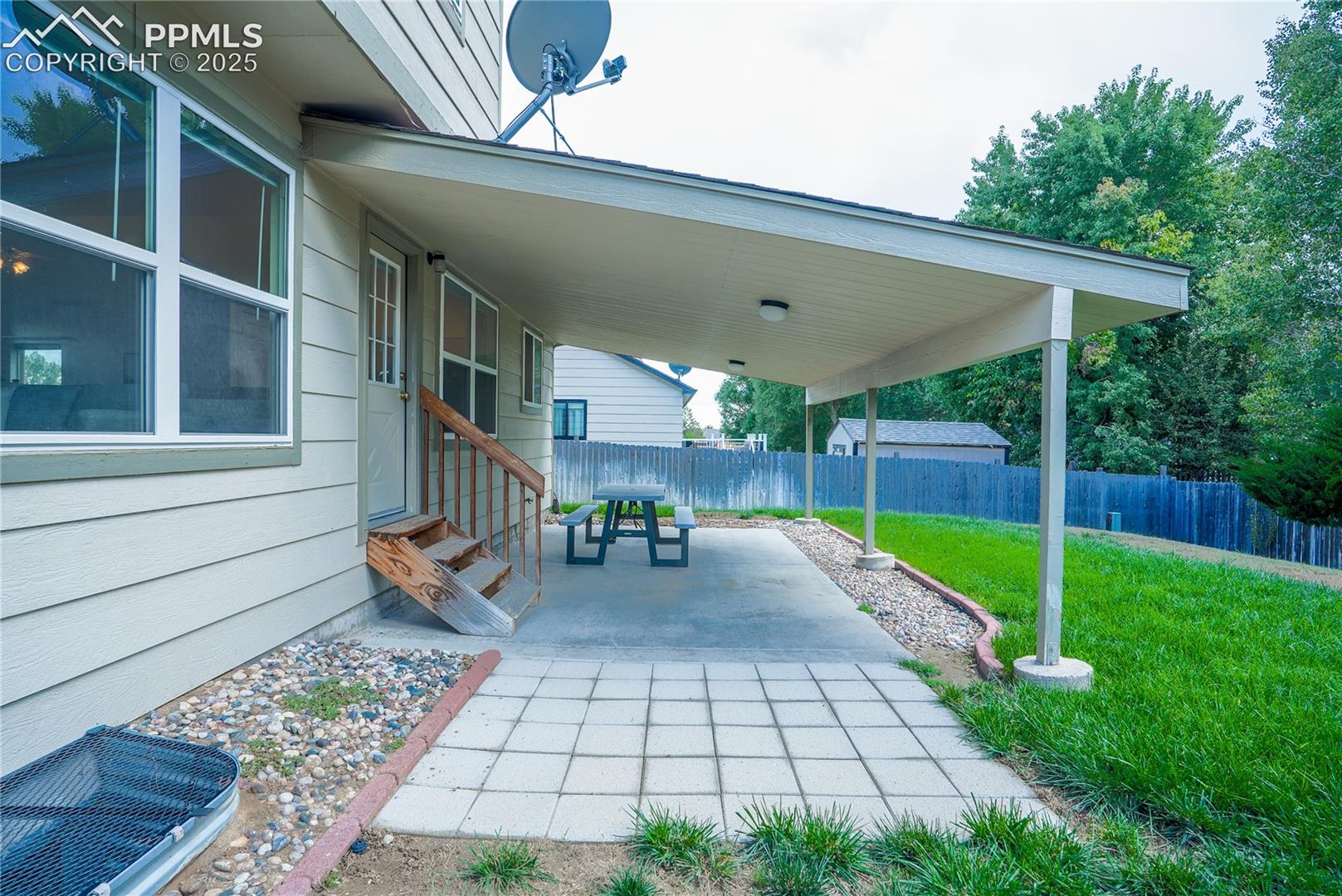 View of patio featuring entry steps