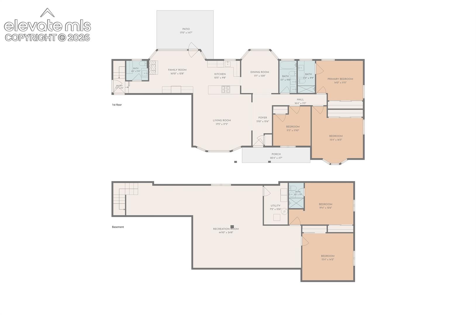 Floor plan Main level and basement area