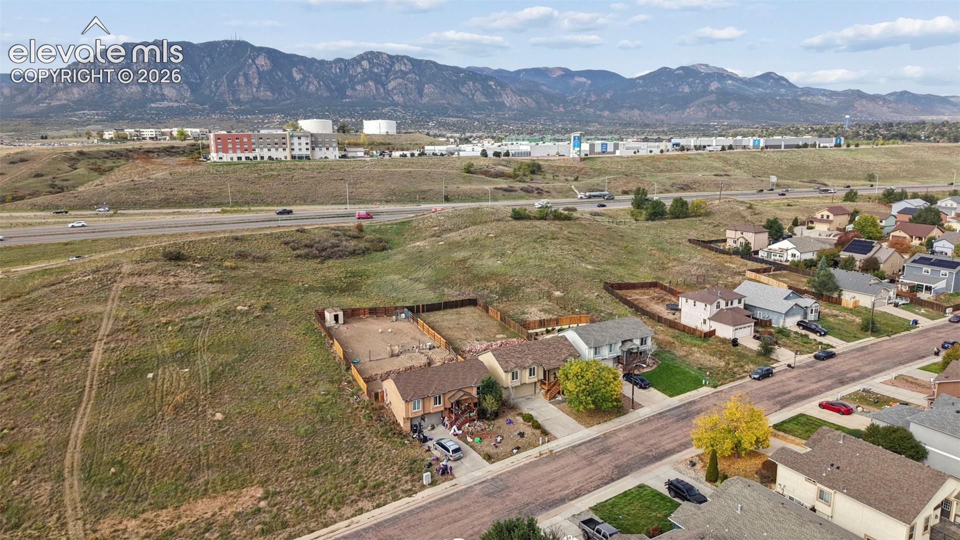 Aerial perspective featuring mountain terrain backdro and natural landscape