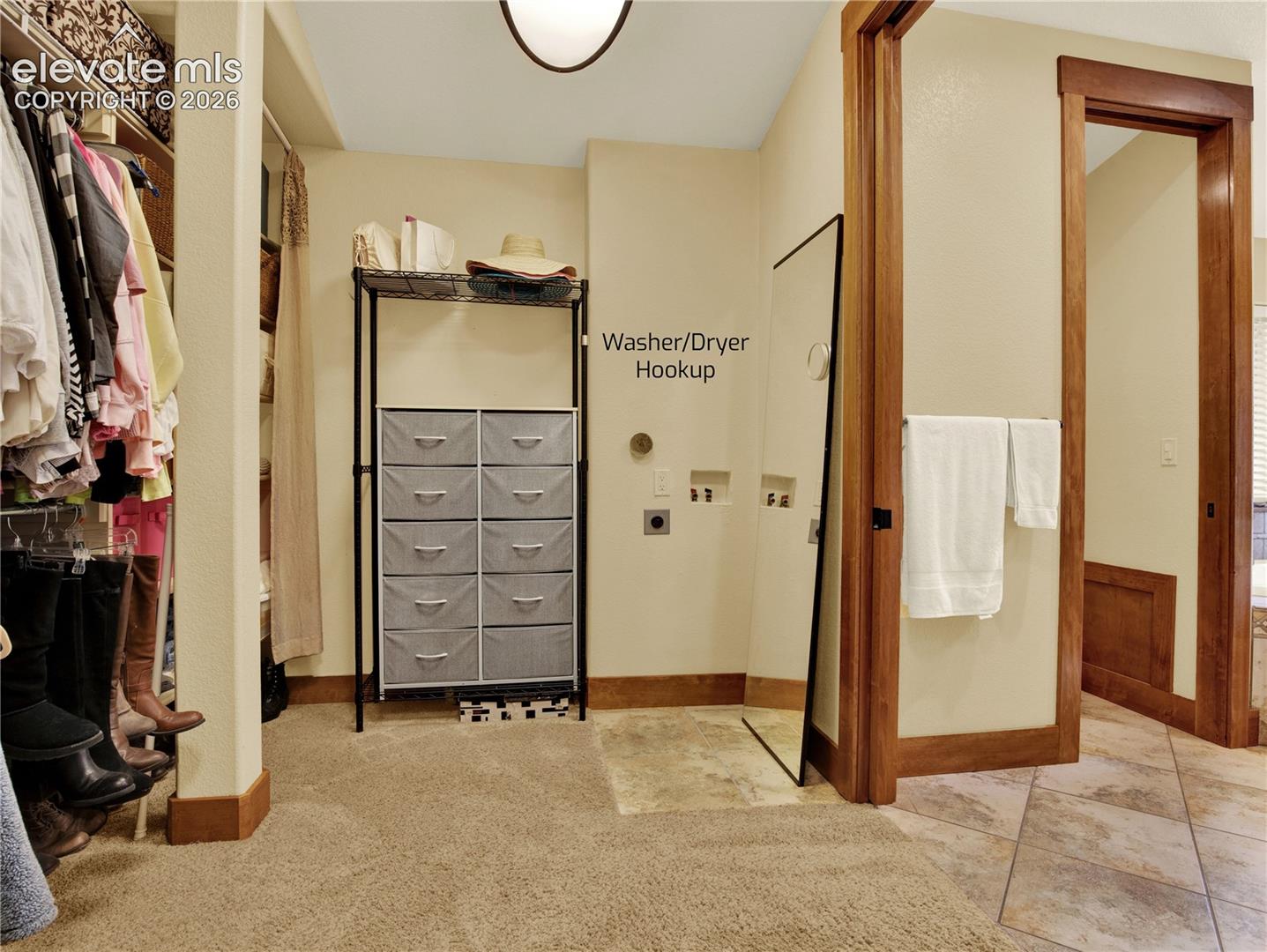 Very Large walk in closet with wash/dryer hookups for extra convenience