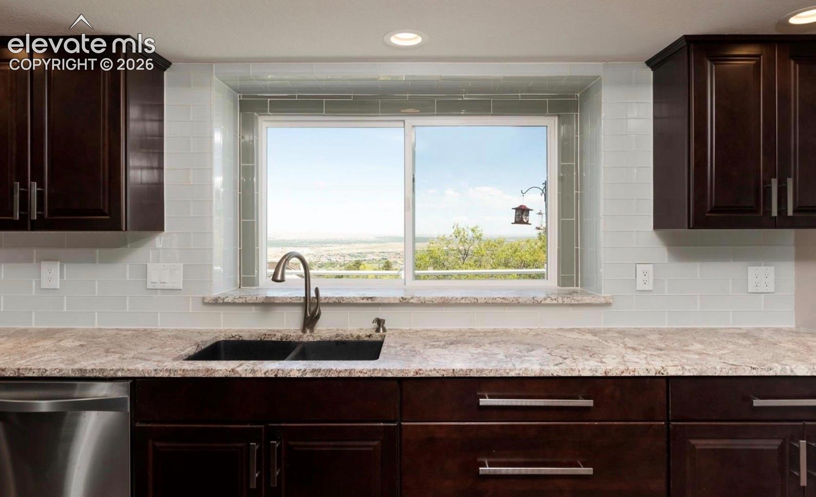 View of the city from the kitchen sink area!  
