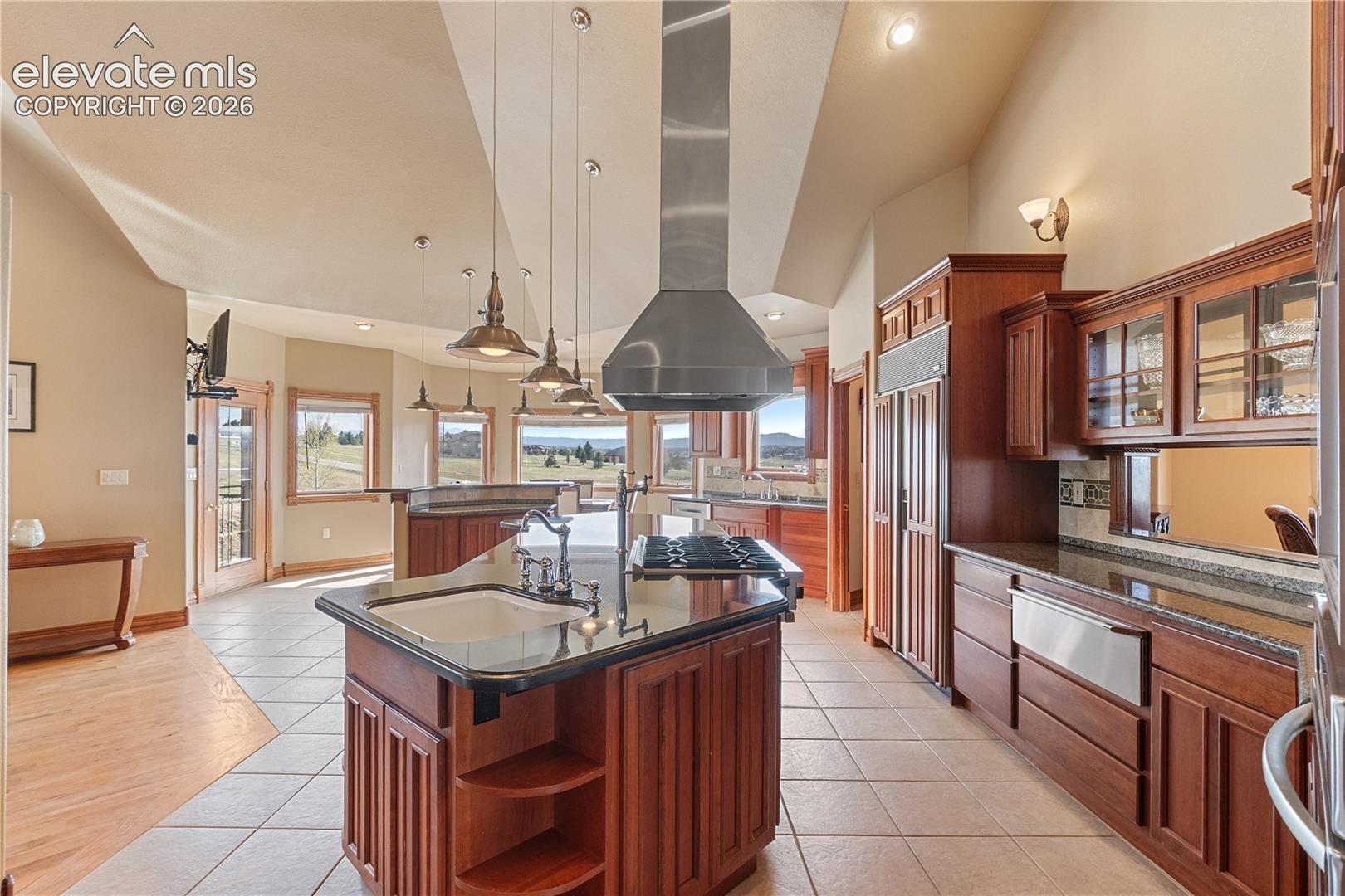 Kitchen with mountain views