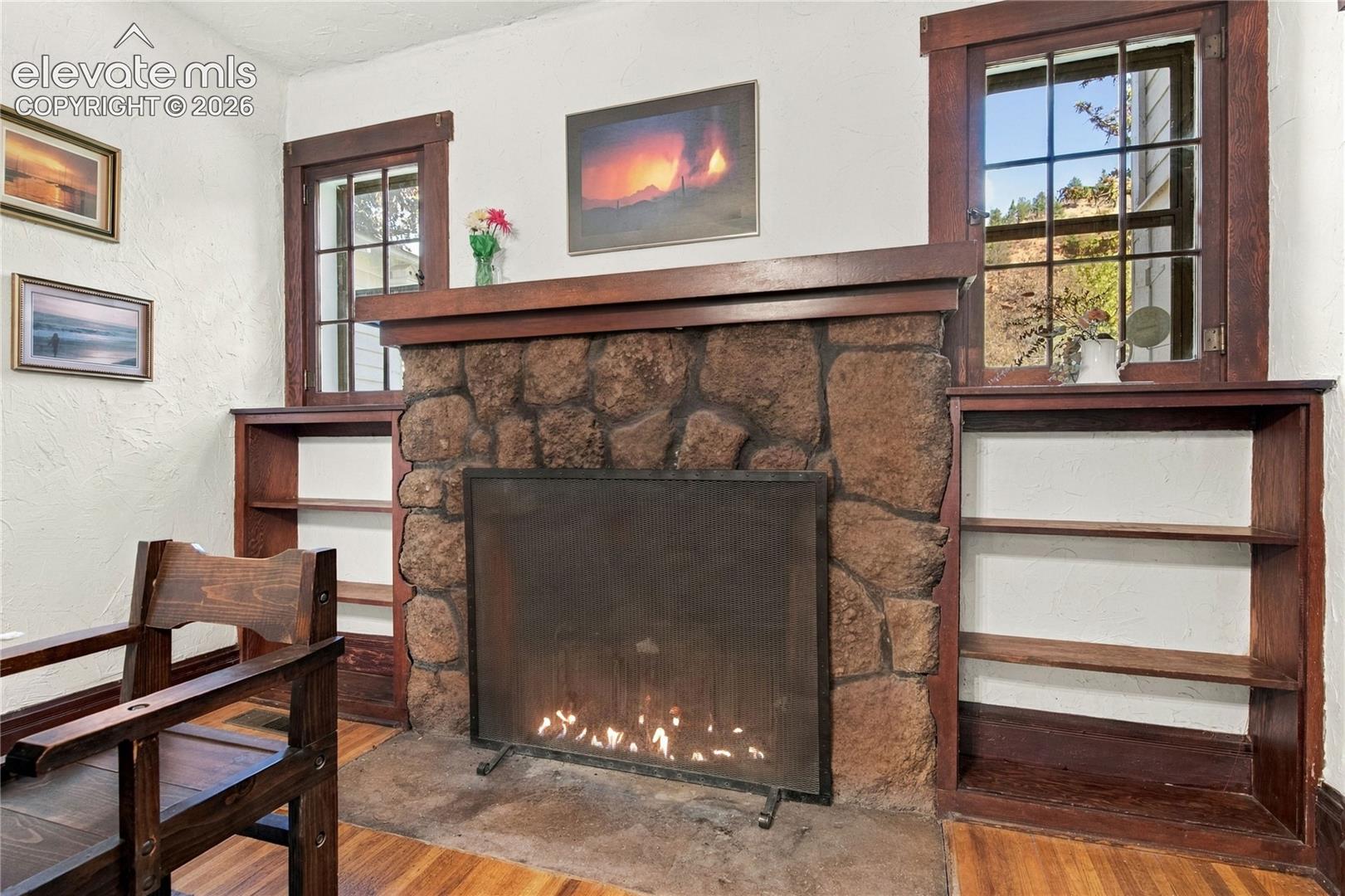 Original stone fireplace