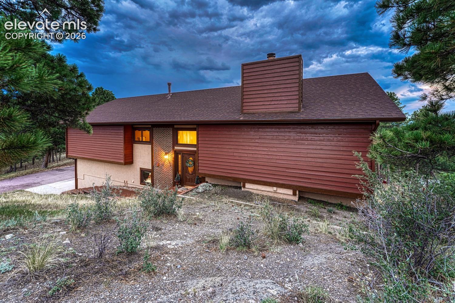 Sunset view of the front of the home.