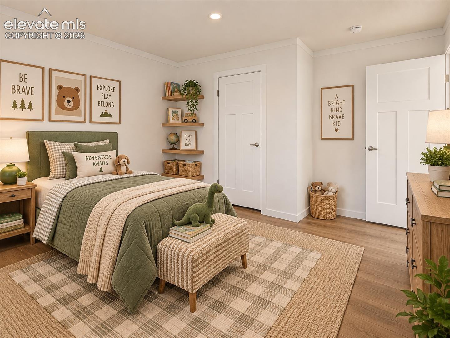 Bedroom – Another well-proportioned secondary bedroom features wide-plank flooring, recessed lighting, a dedicated closet, and flexible space for a complete bedroom setup.