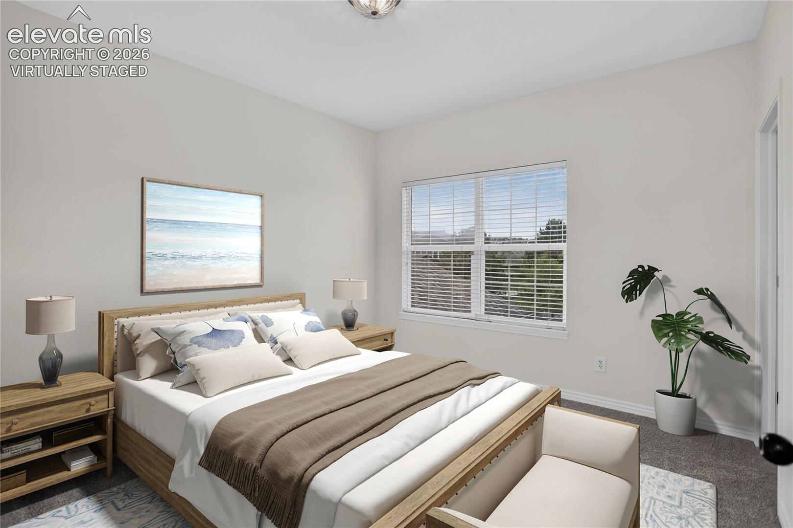 Virtually staged primary bedroom