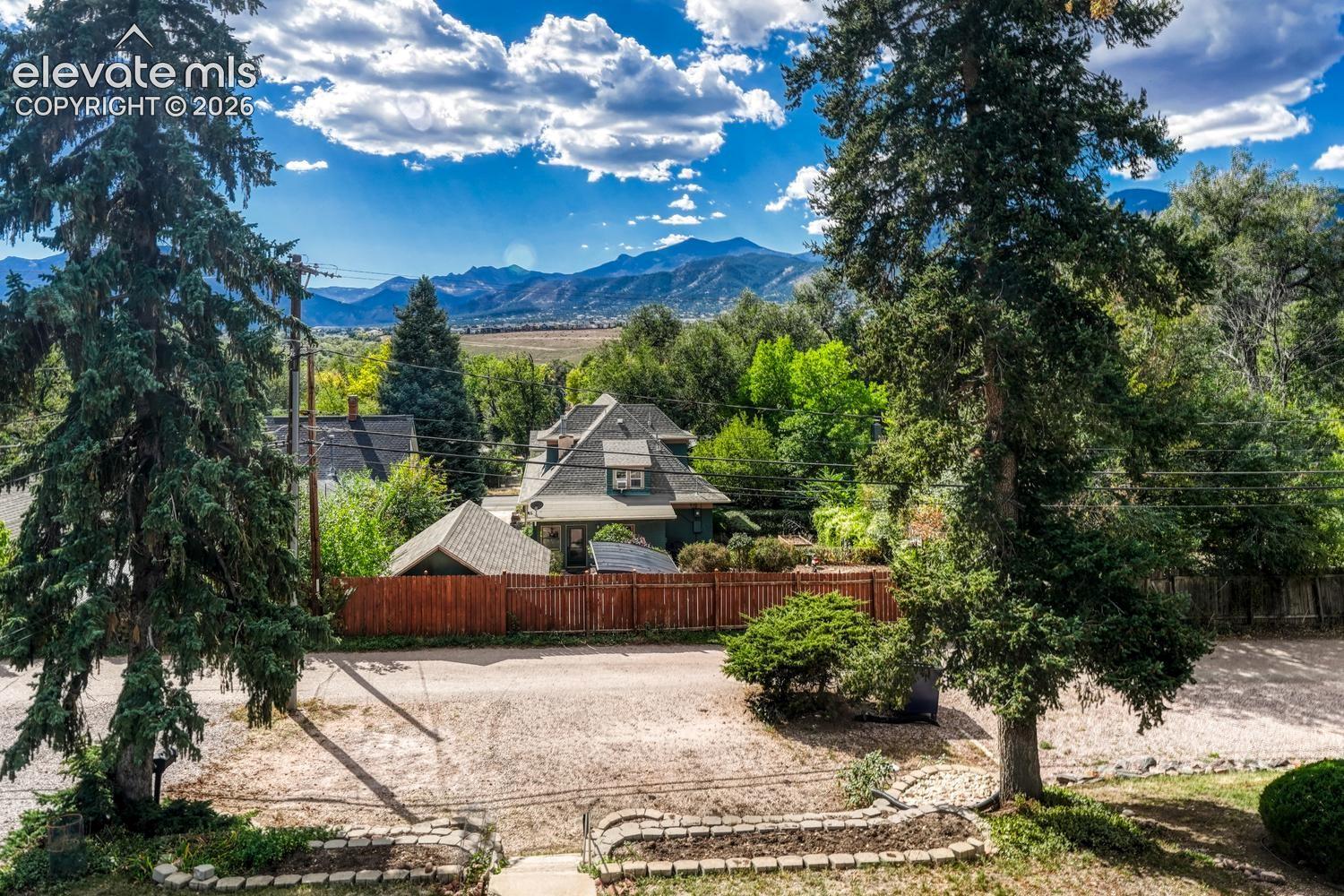 Mountainous backdrop with a residential setting