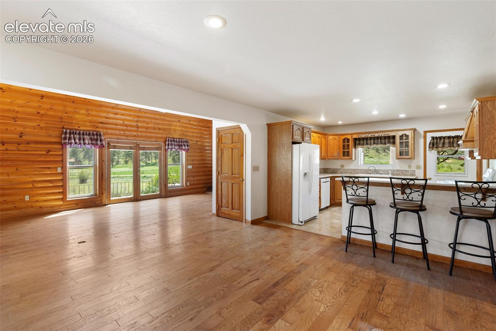 Family room, dining and kitchen.