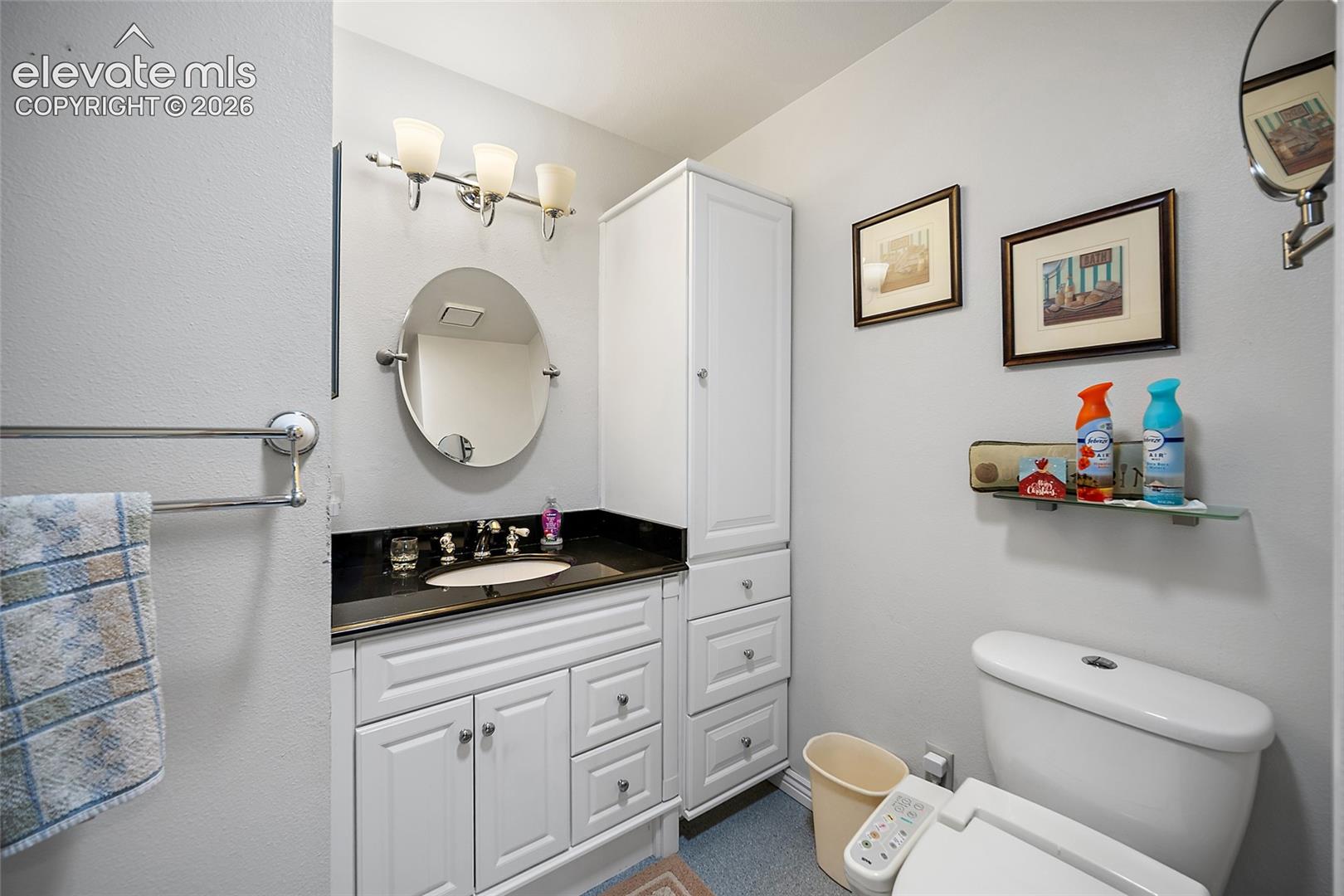 Granite counter top and Plenty of storage. 