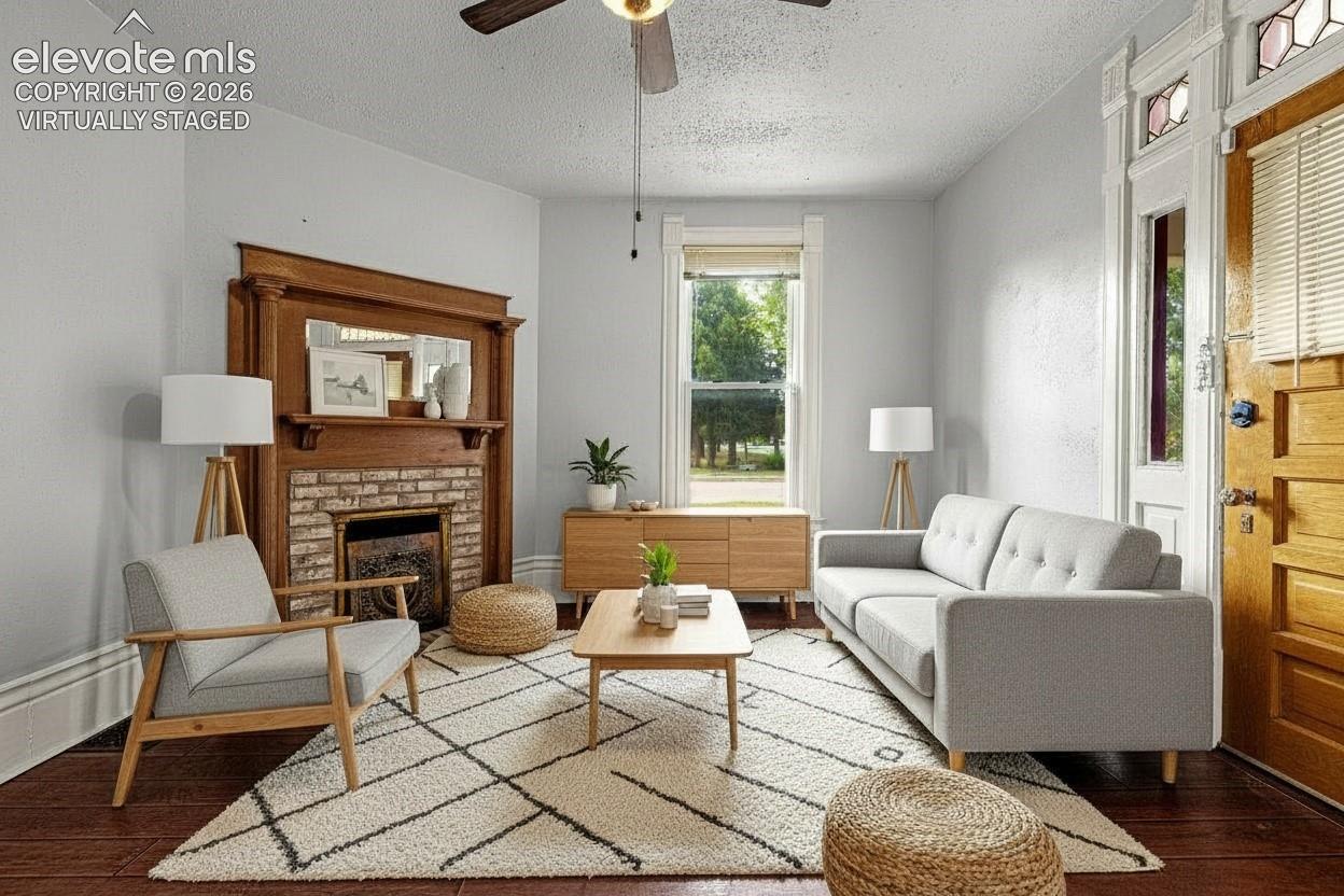 main level living room, virtually staged 