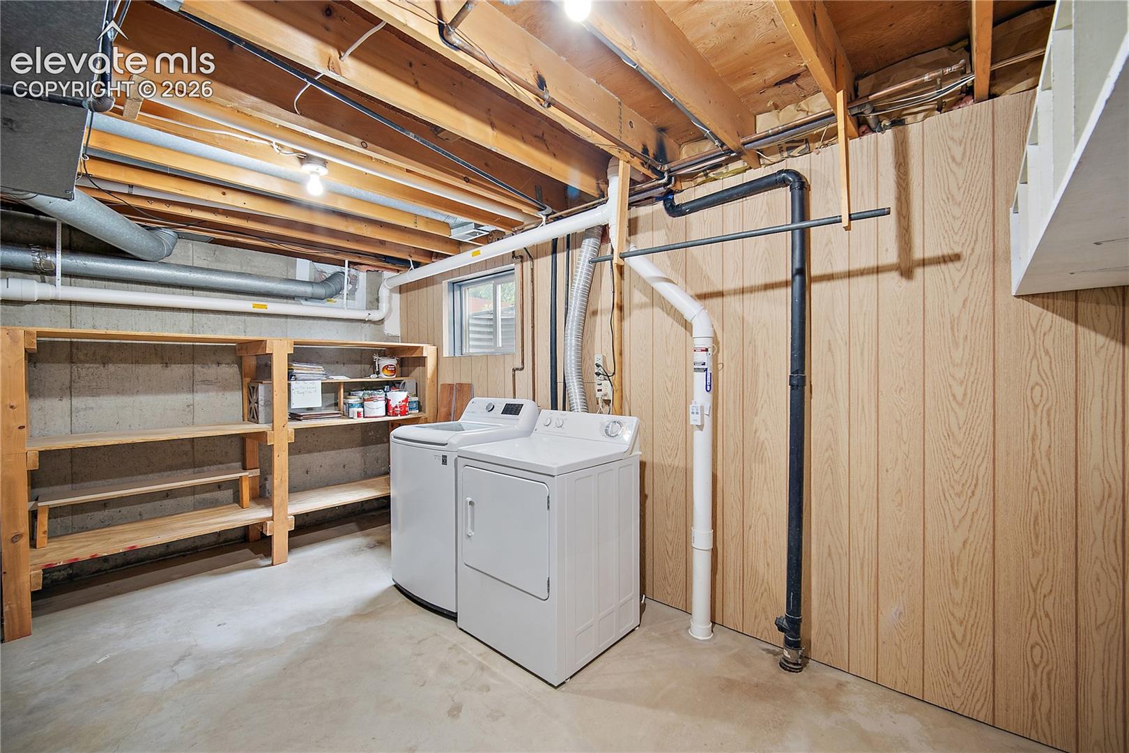 Basement laundry and storage.