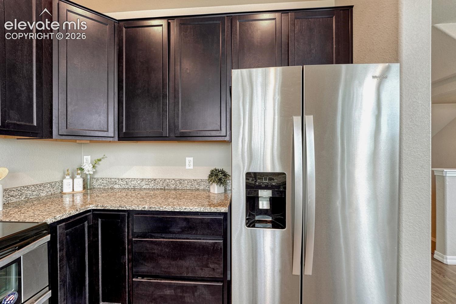 Side by side stainless steel refrigerator.