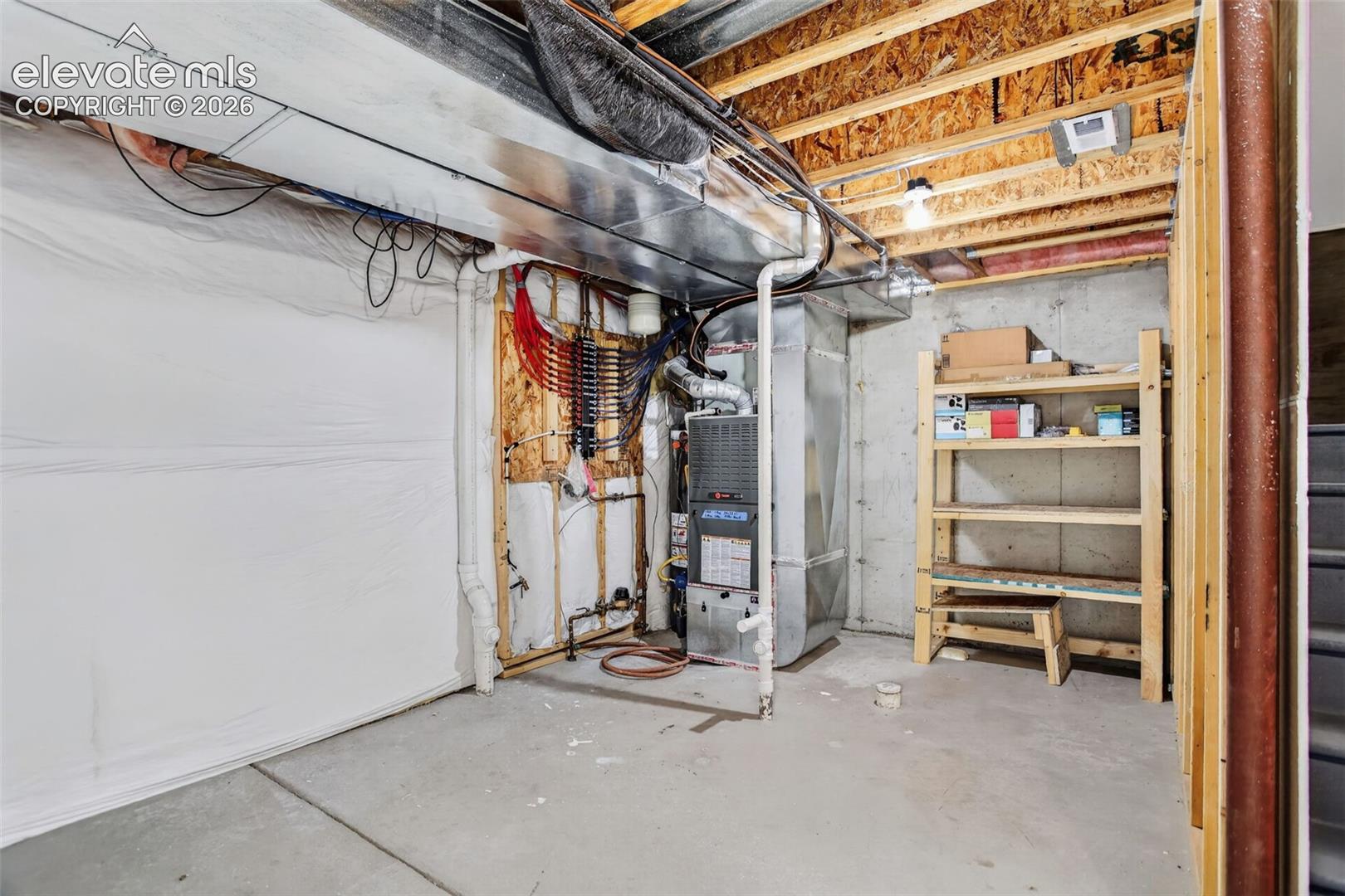 Utility space in unfinished basement