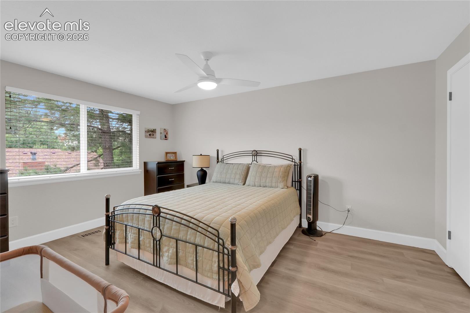 Primary bedroom overlooking the backyard.