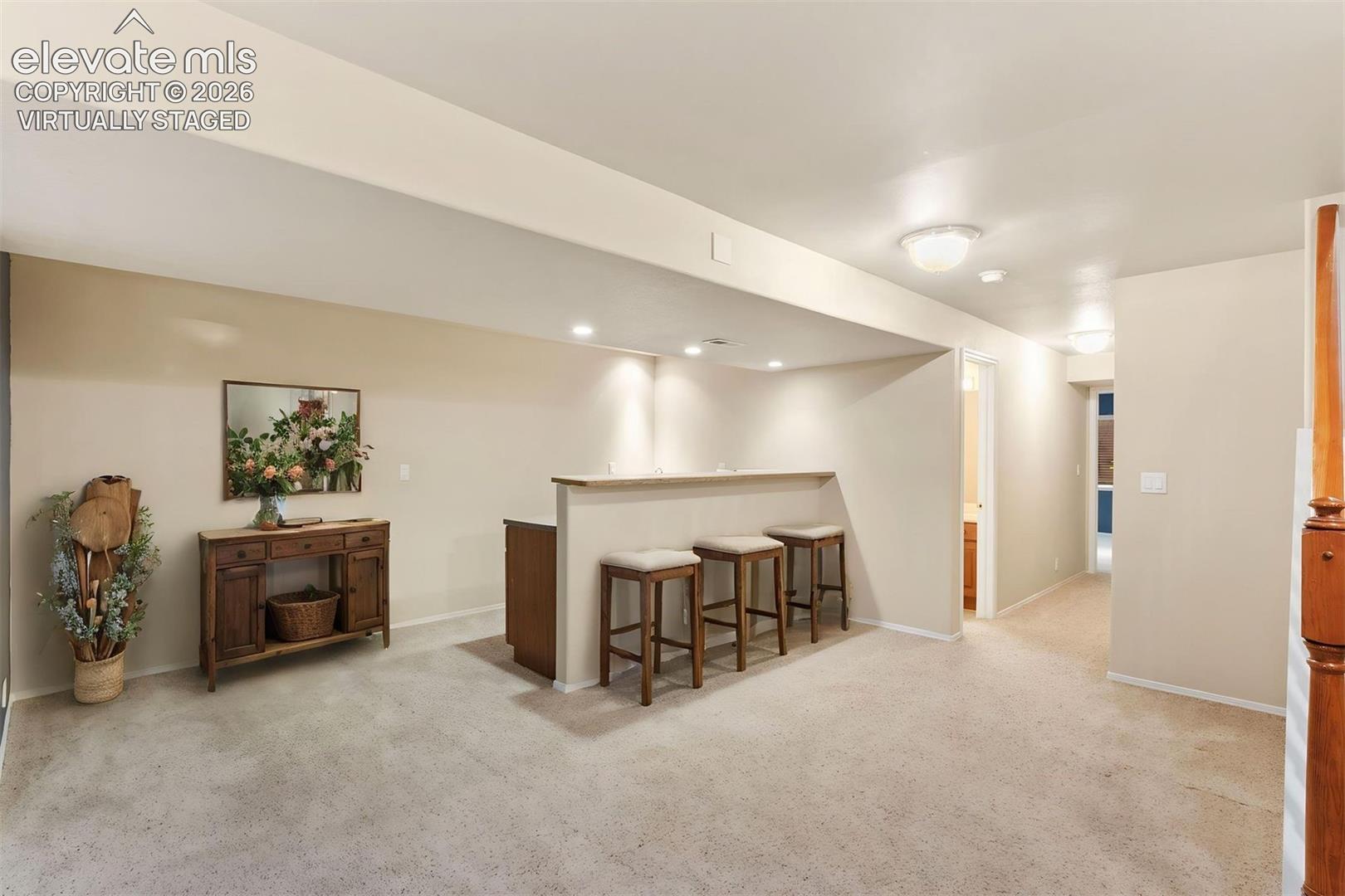 *virtually staged* Basement wet bar