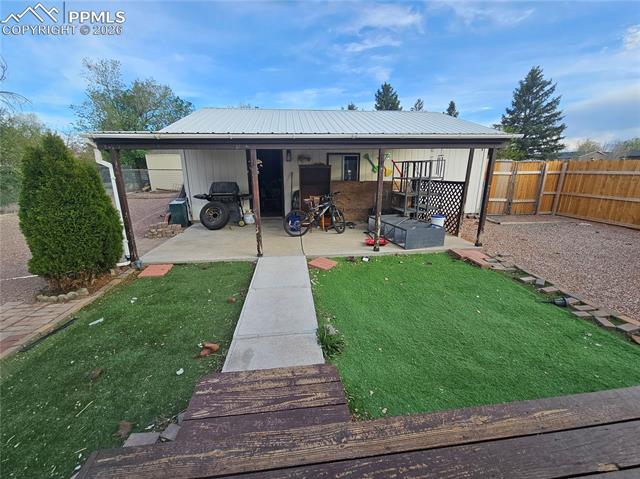 garage with patio