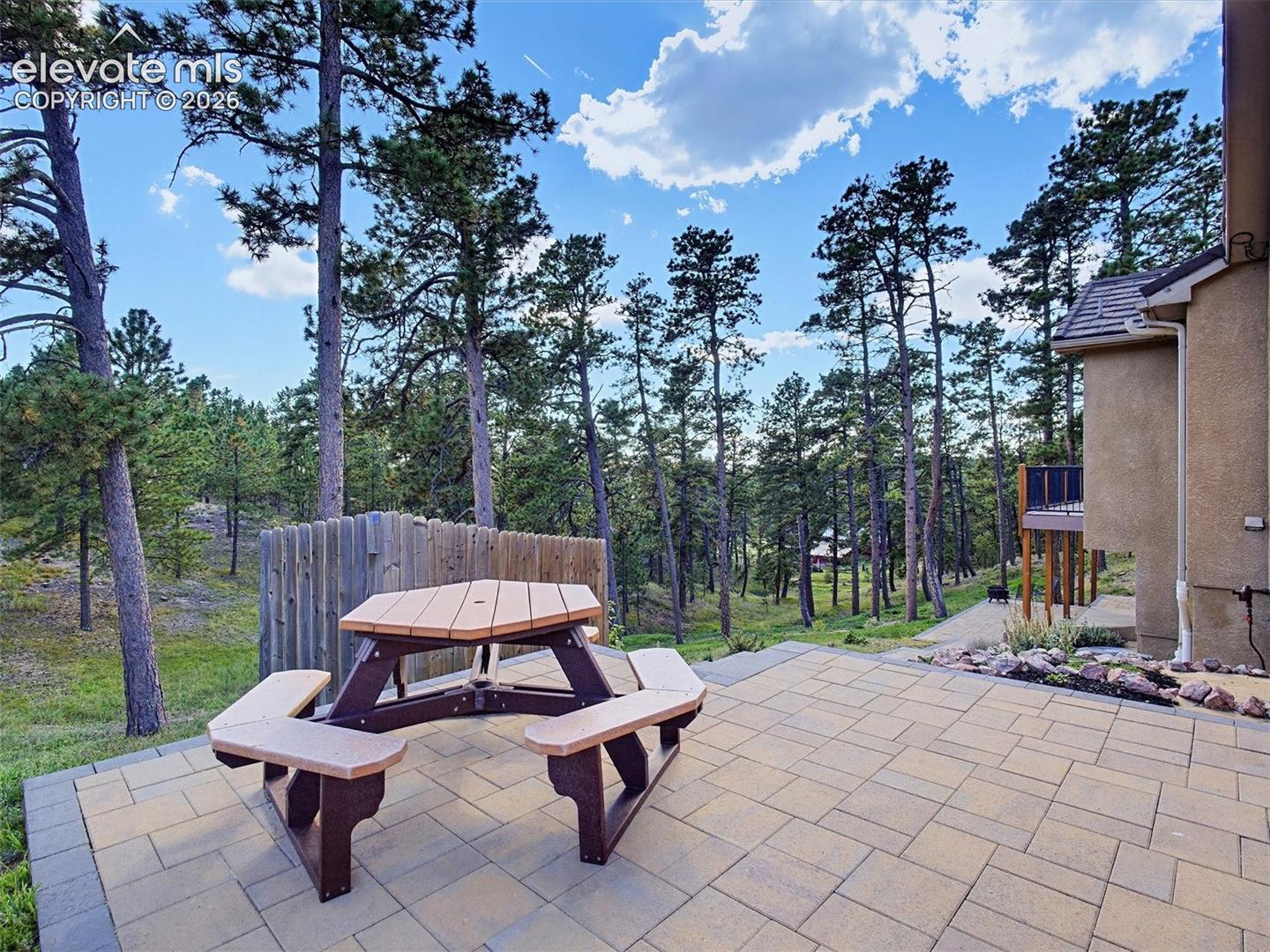 Outdoor eating area with views