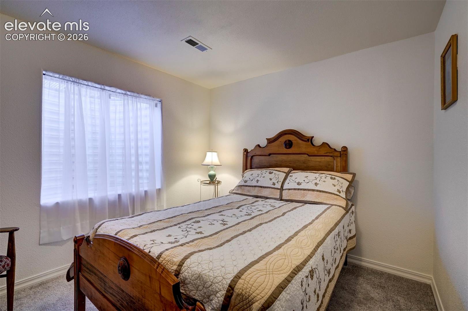 3rd Bedroom in lower level of home with carpet floors.