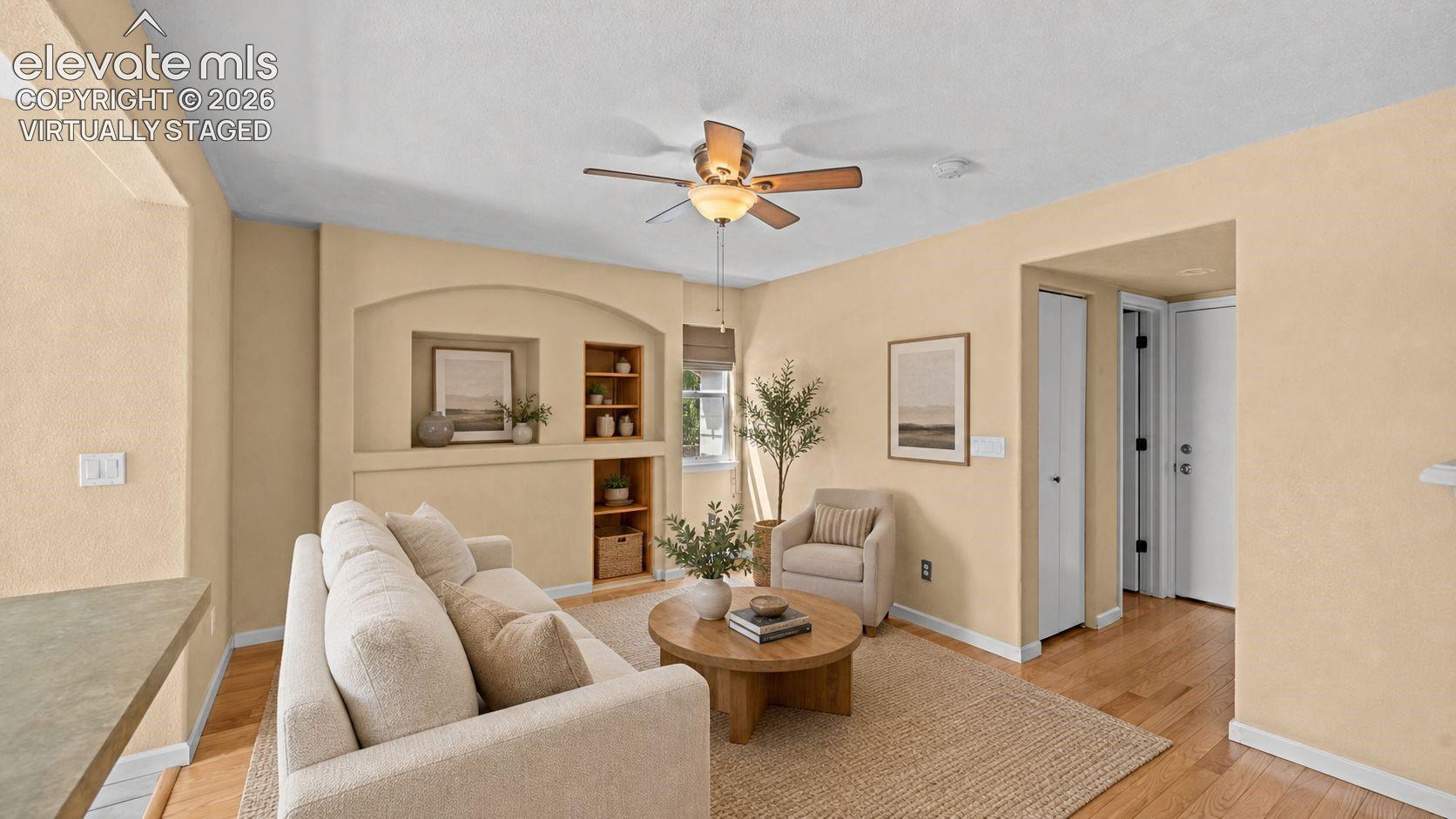 Main floor family room off of kitchen. Virtually staged