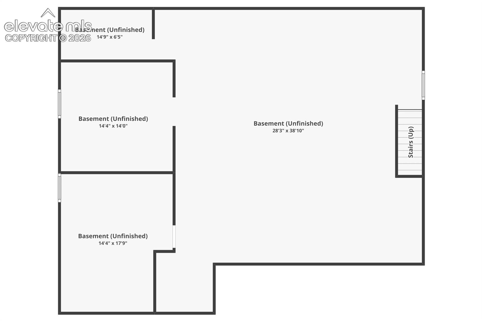 Basement Floor Plan – Expansive unfinished basement with roughed-in bathroom space and partitioned areas offering excellent potential for future bedrooms, recreation space, a home office, gym, or additional storage.