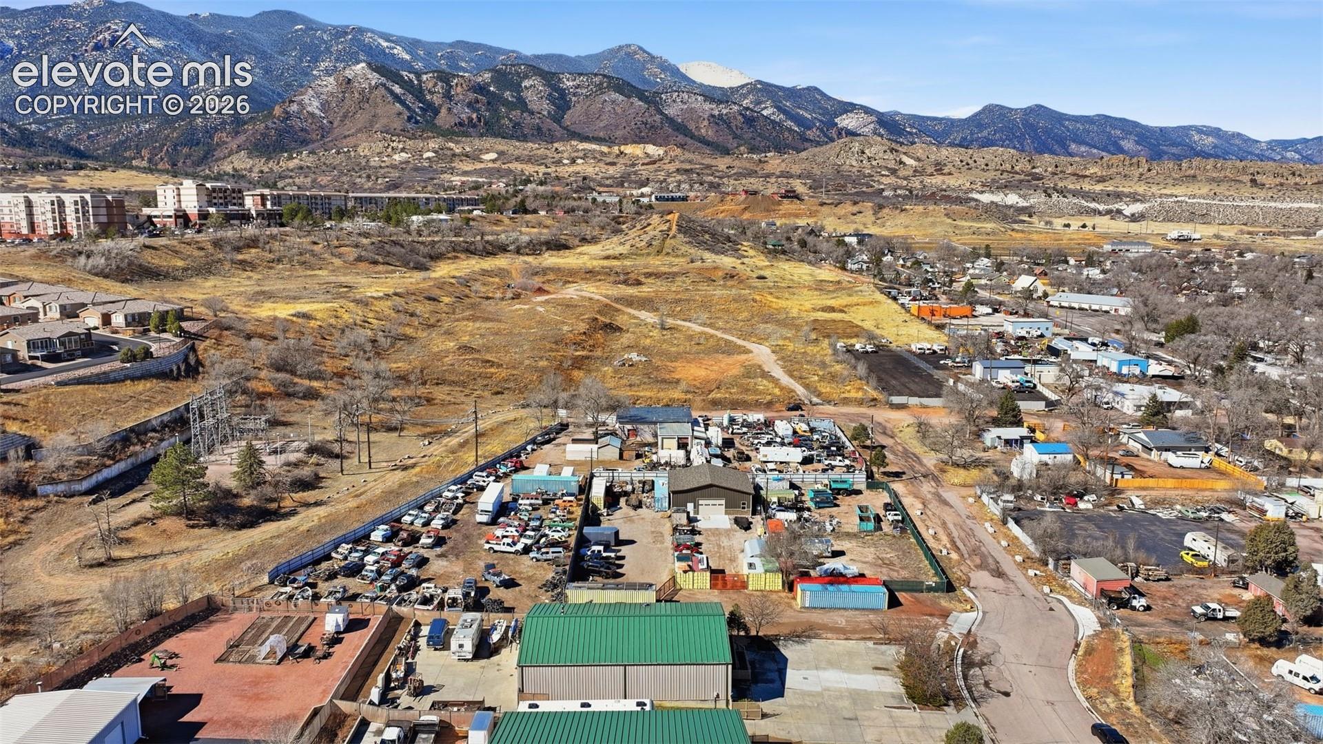 Aerial neighborhood view: Convenient west-side Colorado Springs location within an established industrial area