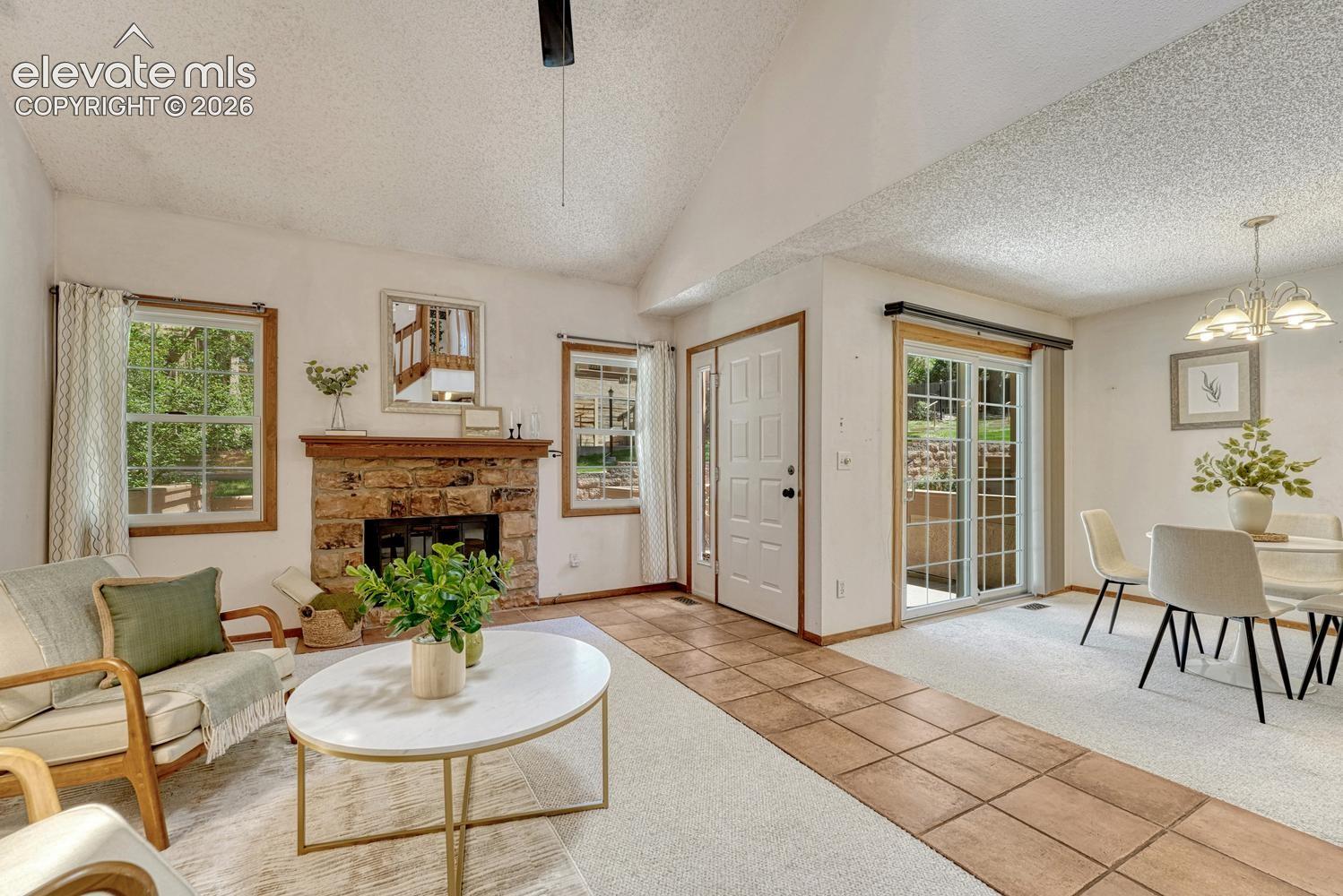 Bright, open floor plan with vaulted ceilings and lots of natural sunlight throughout the home.