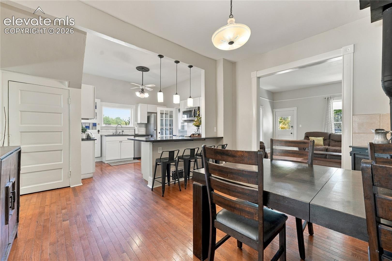 Dedicated dining area with wood burning stove