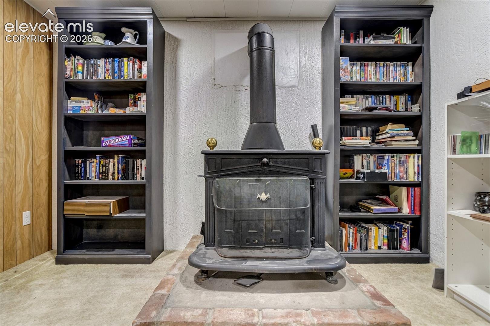 Converted electric stove in basement.