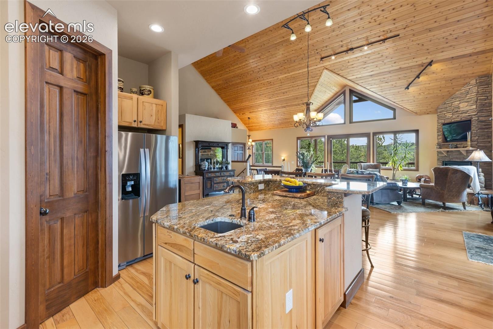 Kitchen island with vegetable sink. 