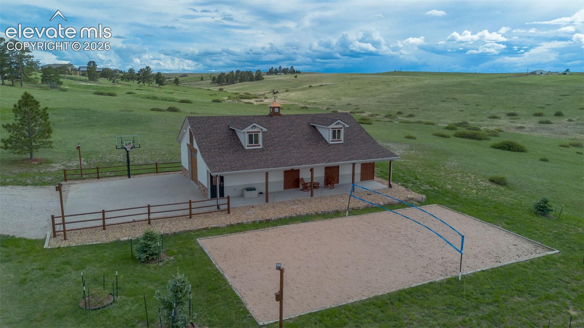 BARN AND VOLLEYBALL COURT