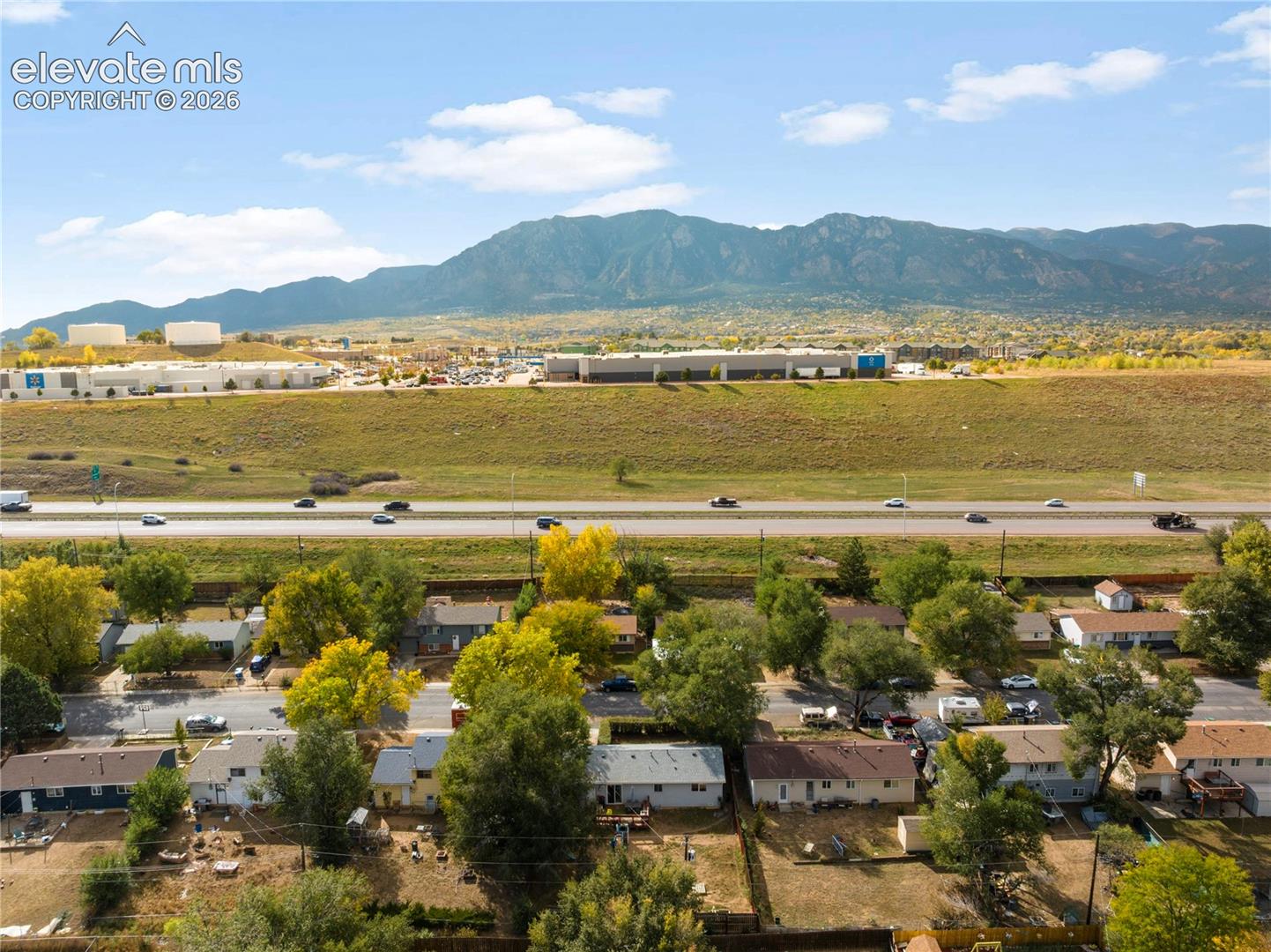 Aerial view of back of structure facing west