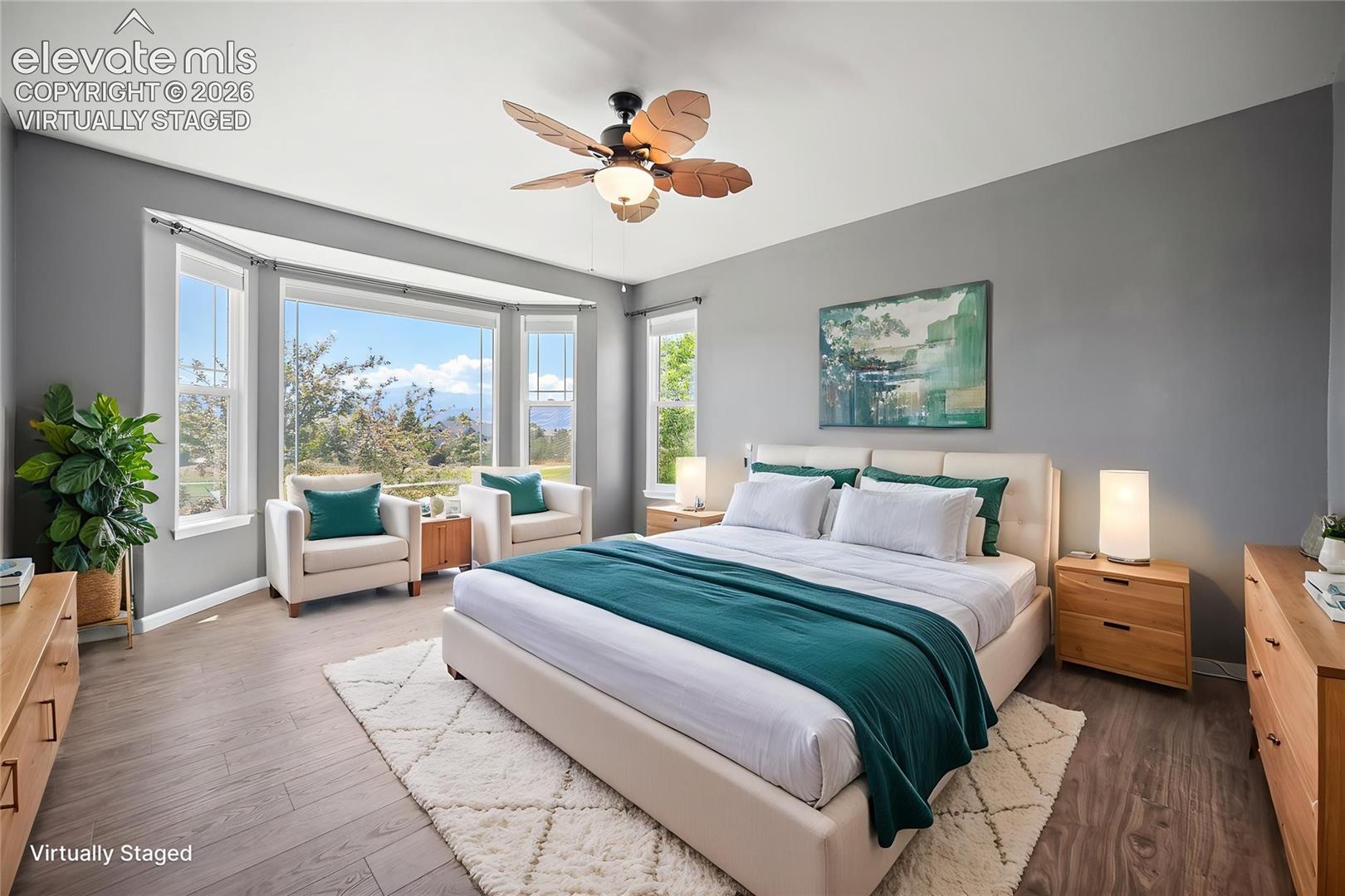 Virtually Staged -Primary bedroom faces west - golf course and mountain views