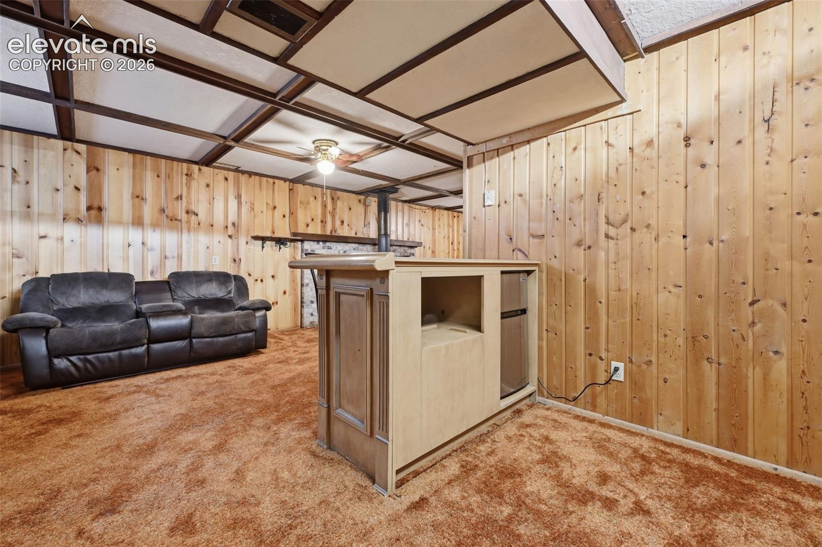 Basement Family Room with Bar and Built-ins
