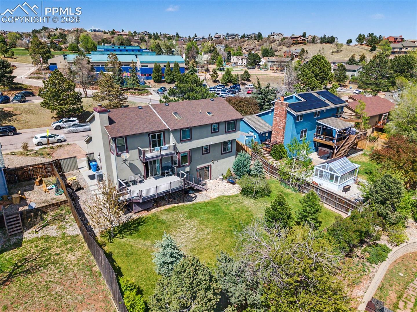 Aerial view of the back of the home.