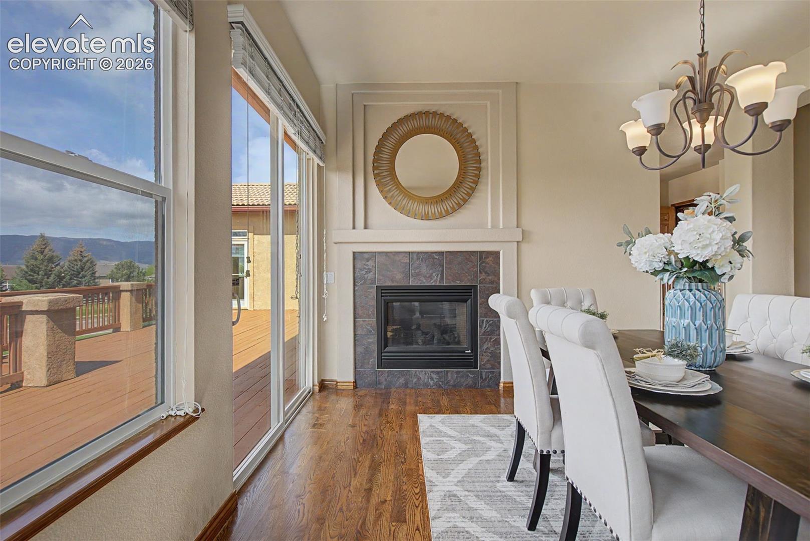 Dining room with two-sided fireplace