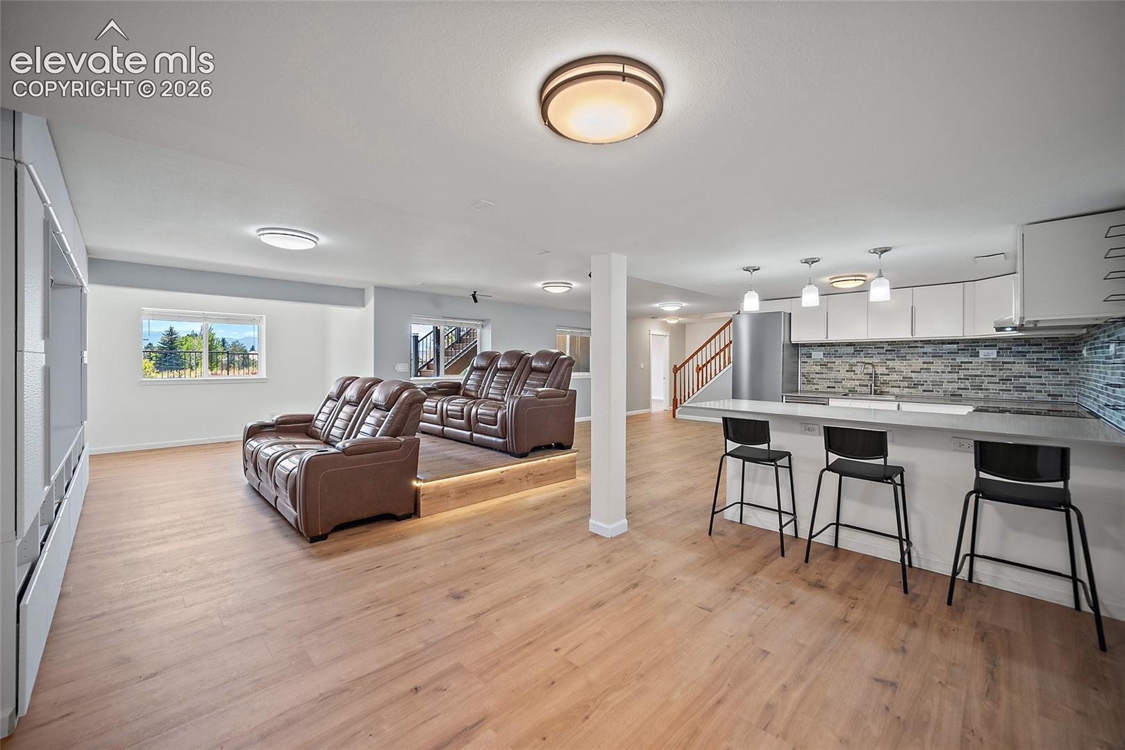 Full home theatre with heated movie seats, built in cabinets