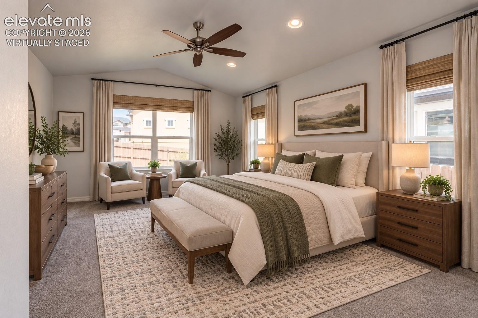 Virtually staged primary bedroom
