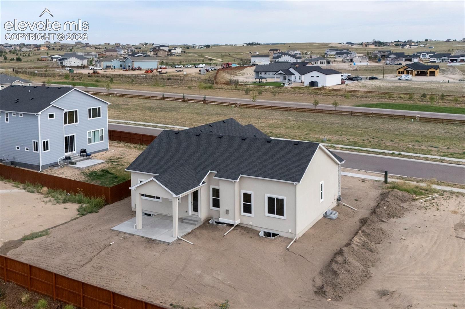 aerial view of spacious back yard