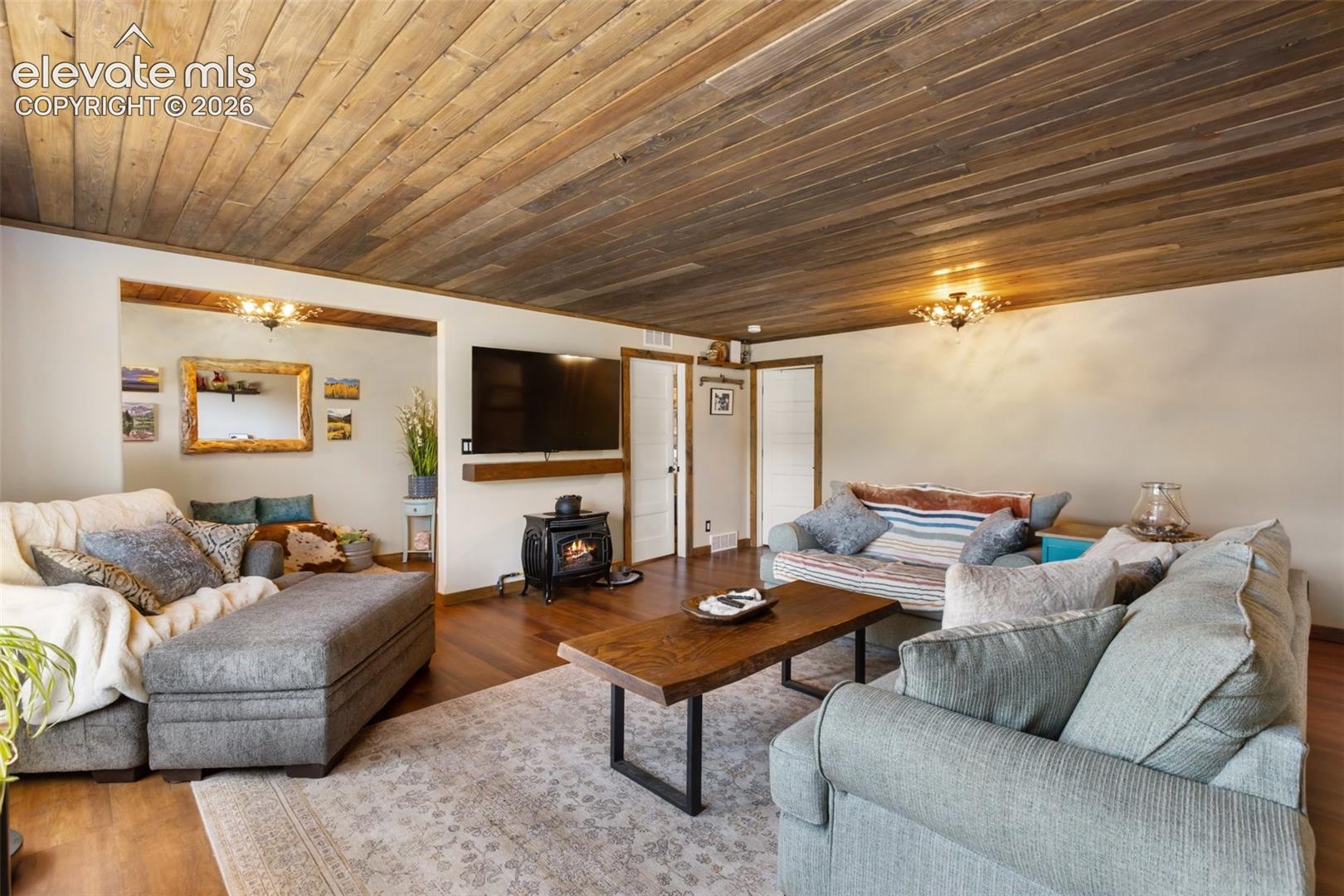 Custom lighting and ceiling wood work. 